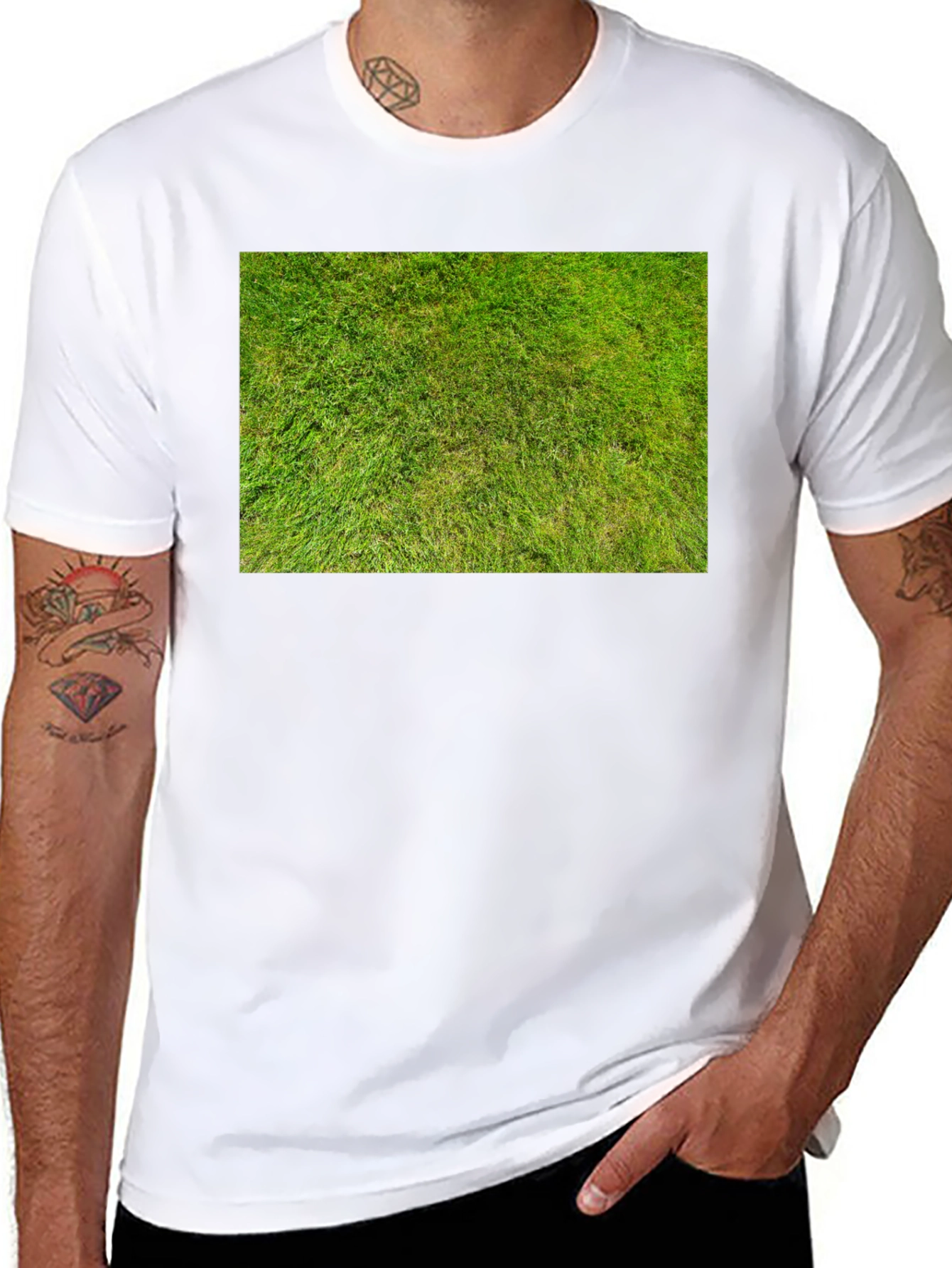 Grass Print Black T-Shirt - Unique Nature Design