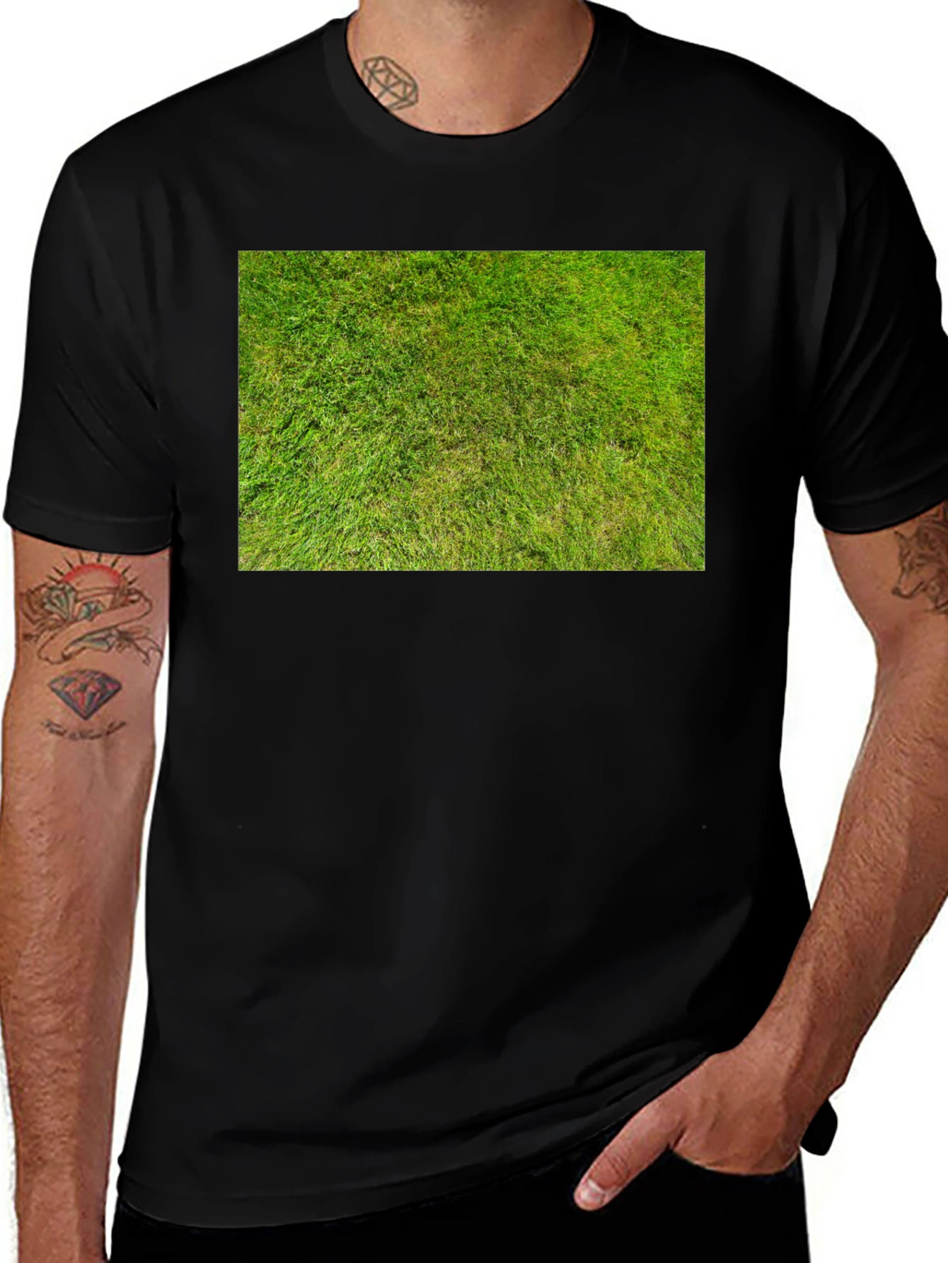 Grass Print Black T-Shirt - Unique Nature Design
