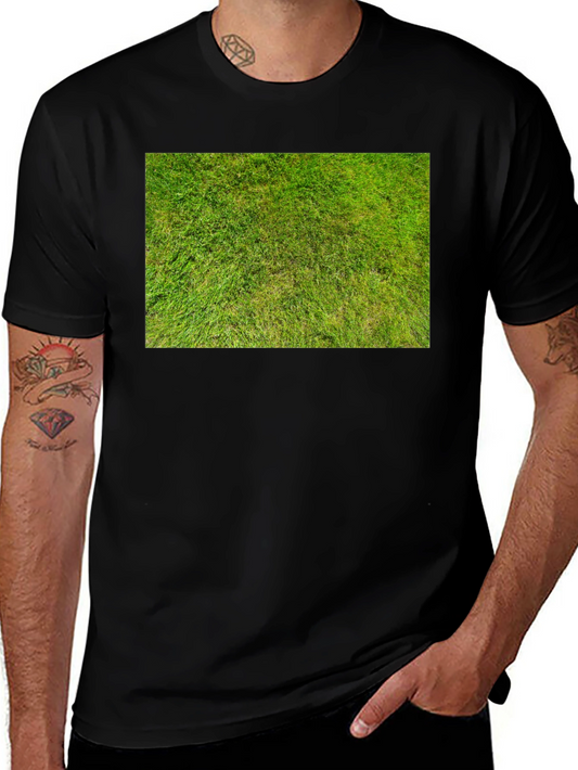 Grass Print Black T-Shirt - Unique Nature Design