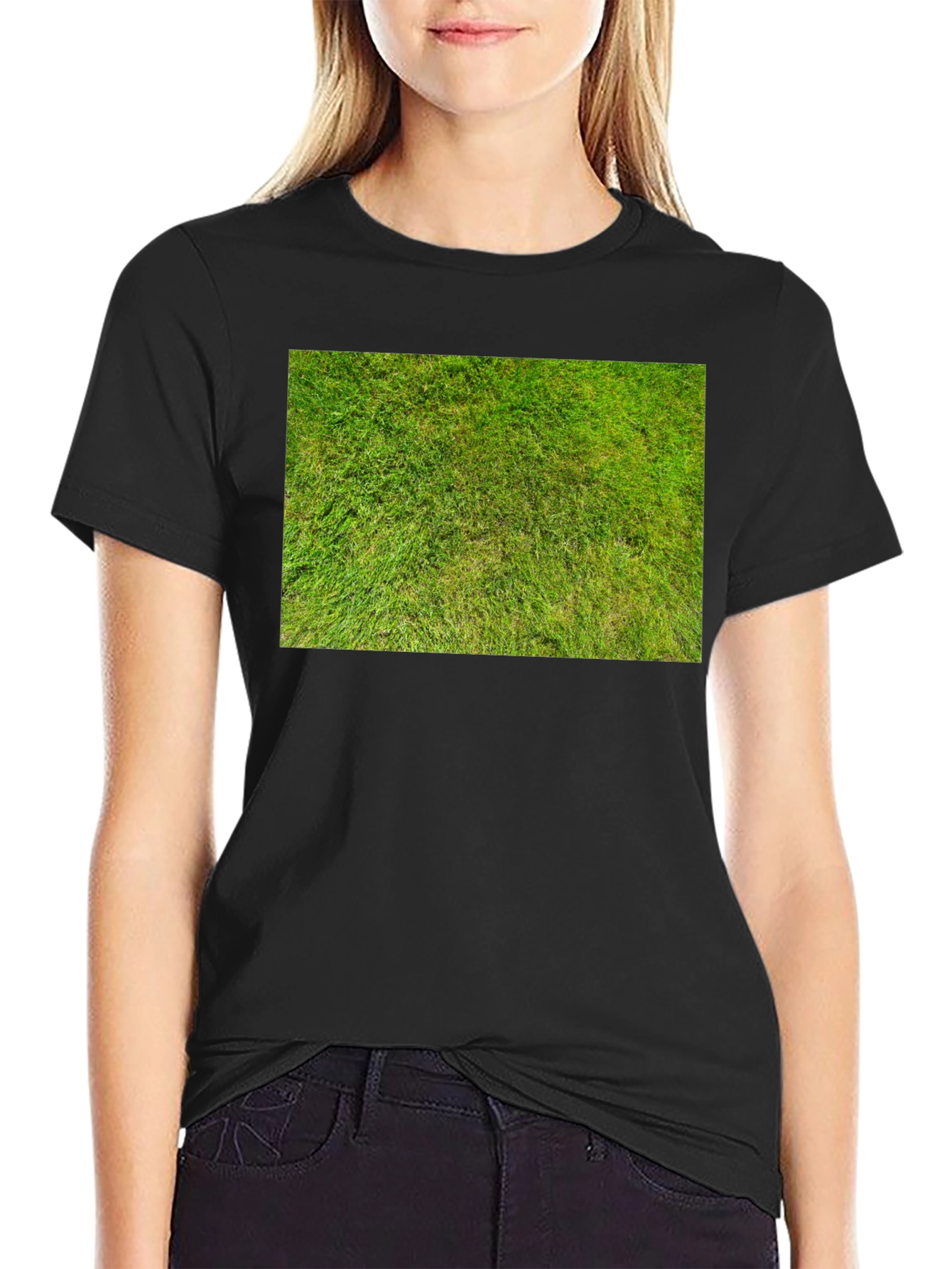 Grass Print Black T-Shirt - Unique Nature Design