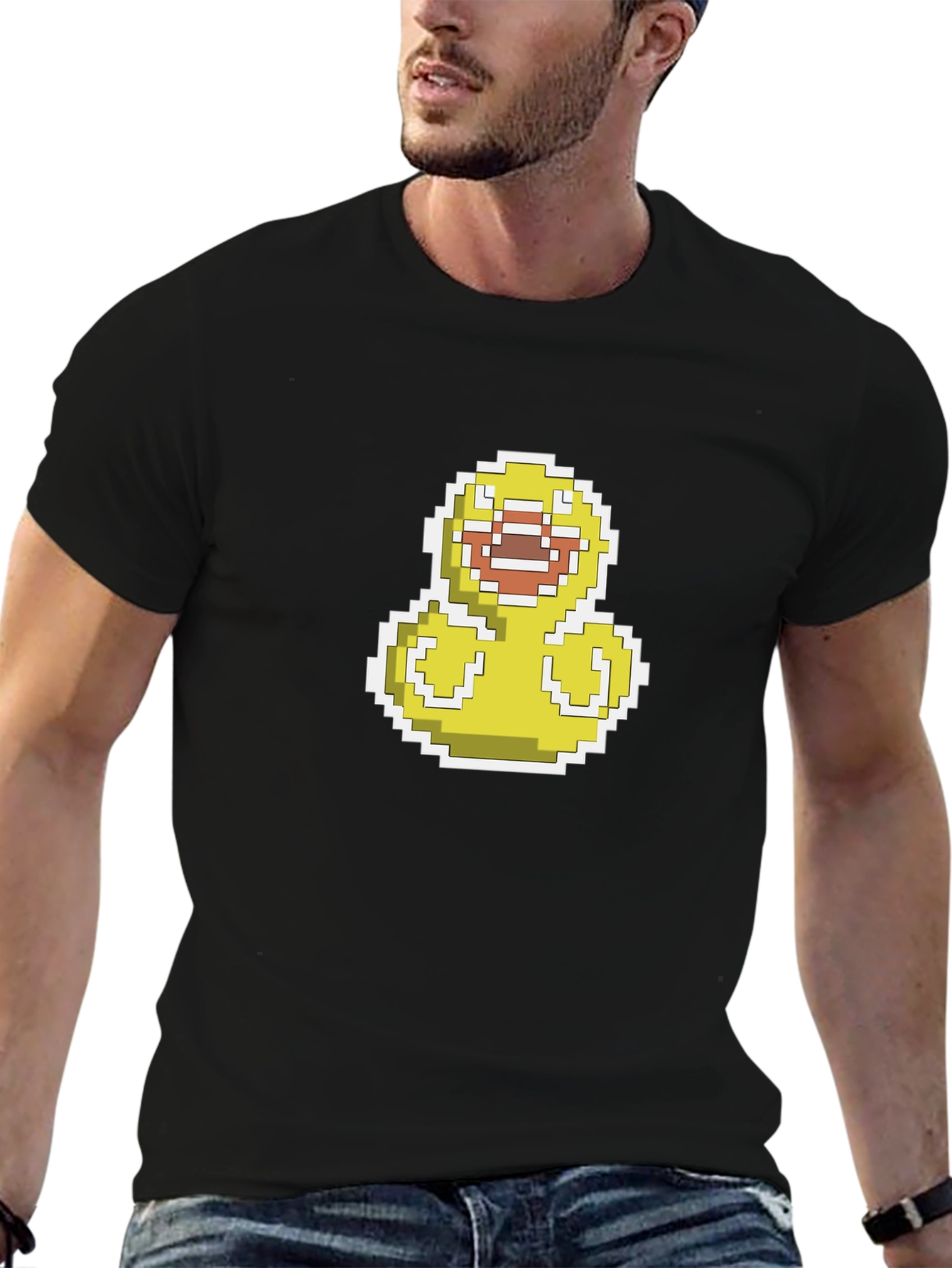 Pixel Duck Graphic Black T-Shirt - Casual Style