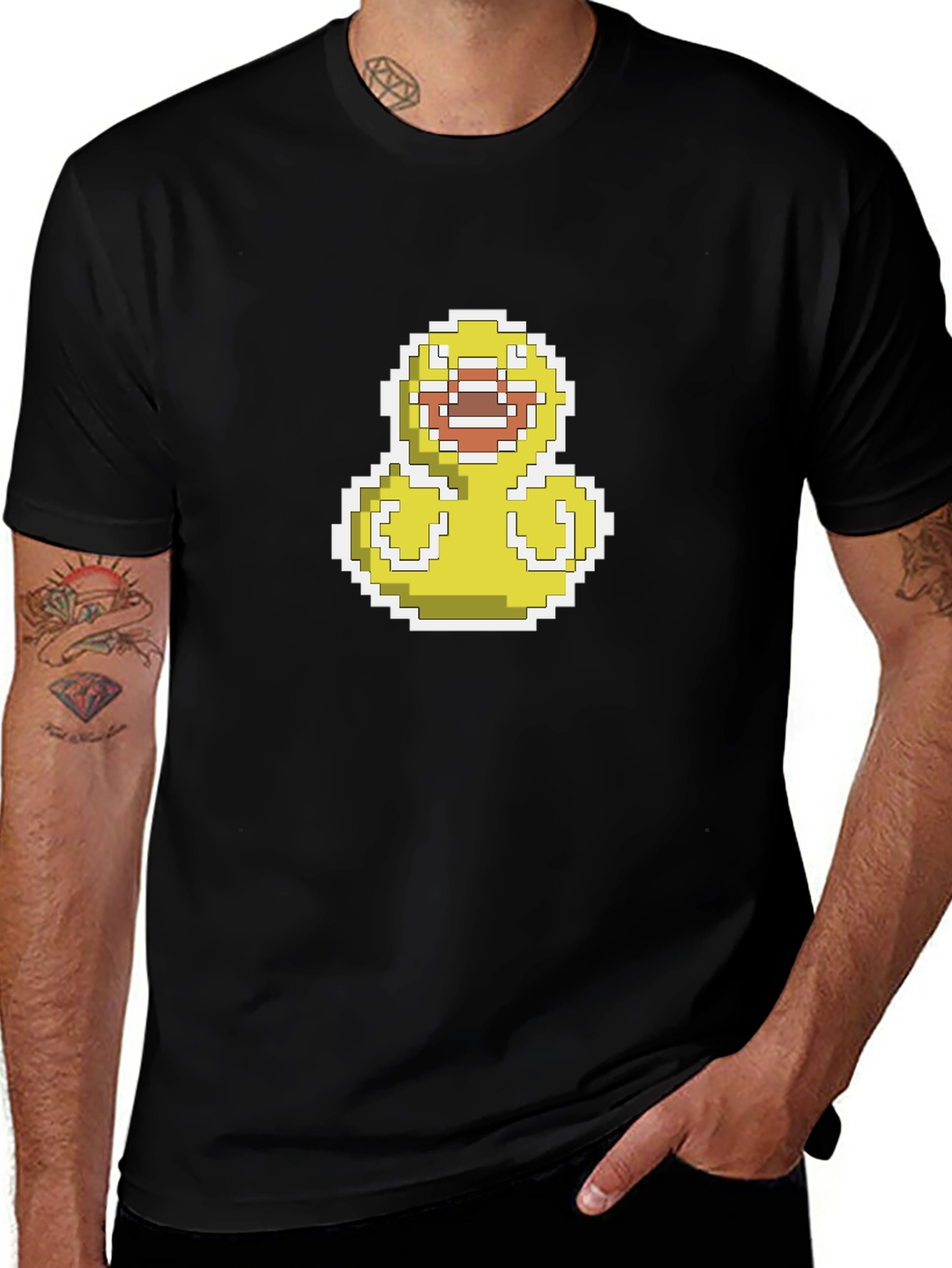 Pixel Duck Graphic Black T-Shirt - Casual Style