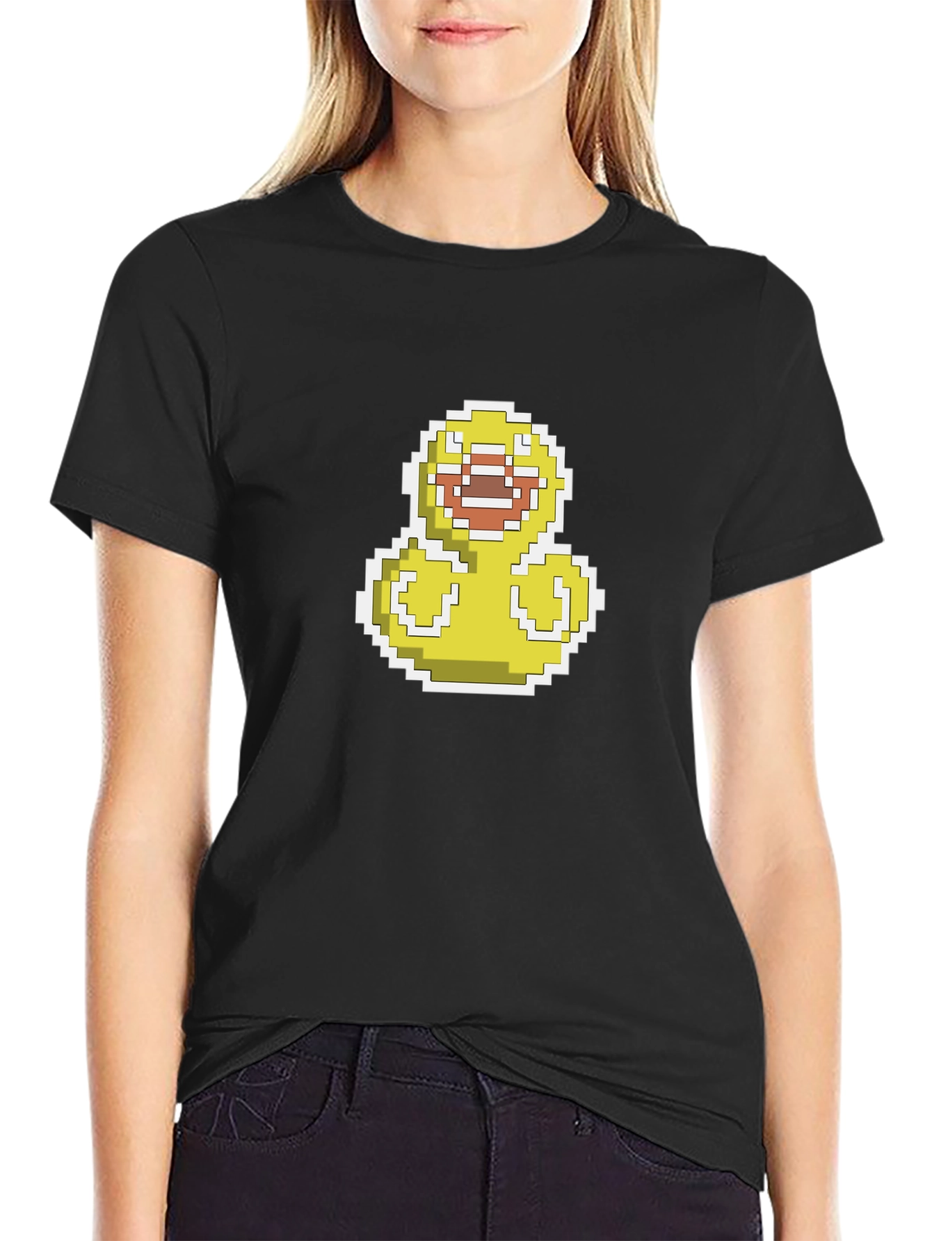 Pixel Duck Graphic Black T-Shirt - Casual Style