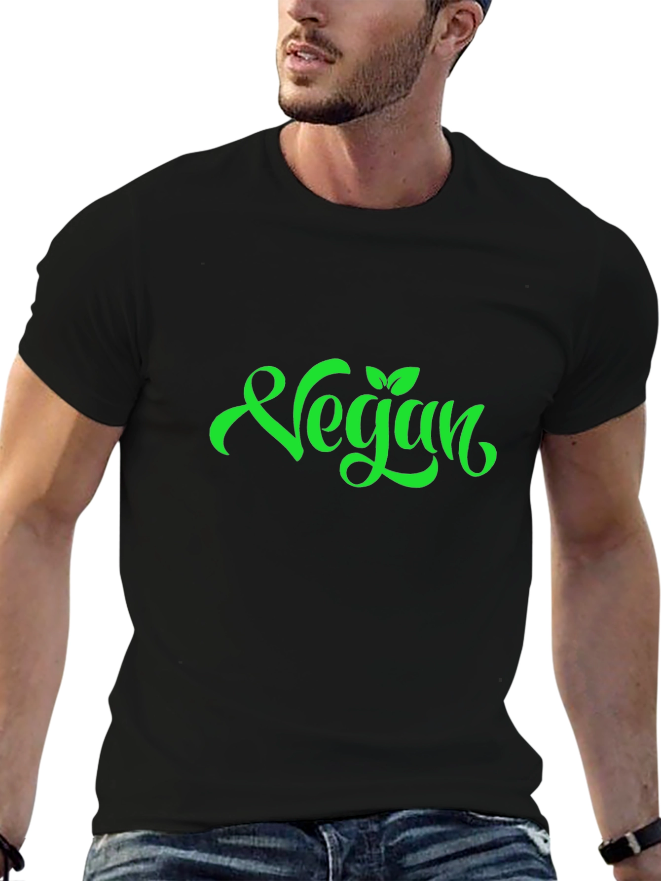 Vegan Green Lettering Black T-Shirt