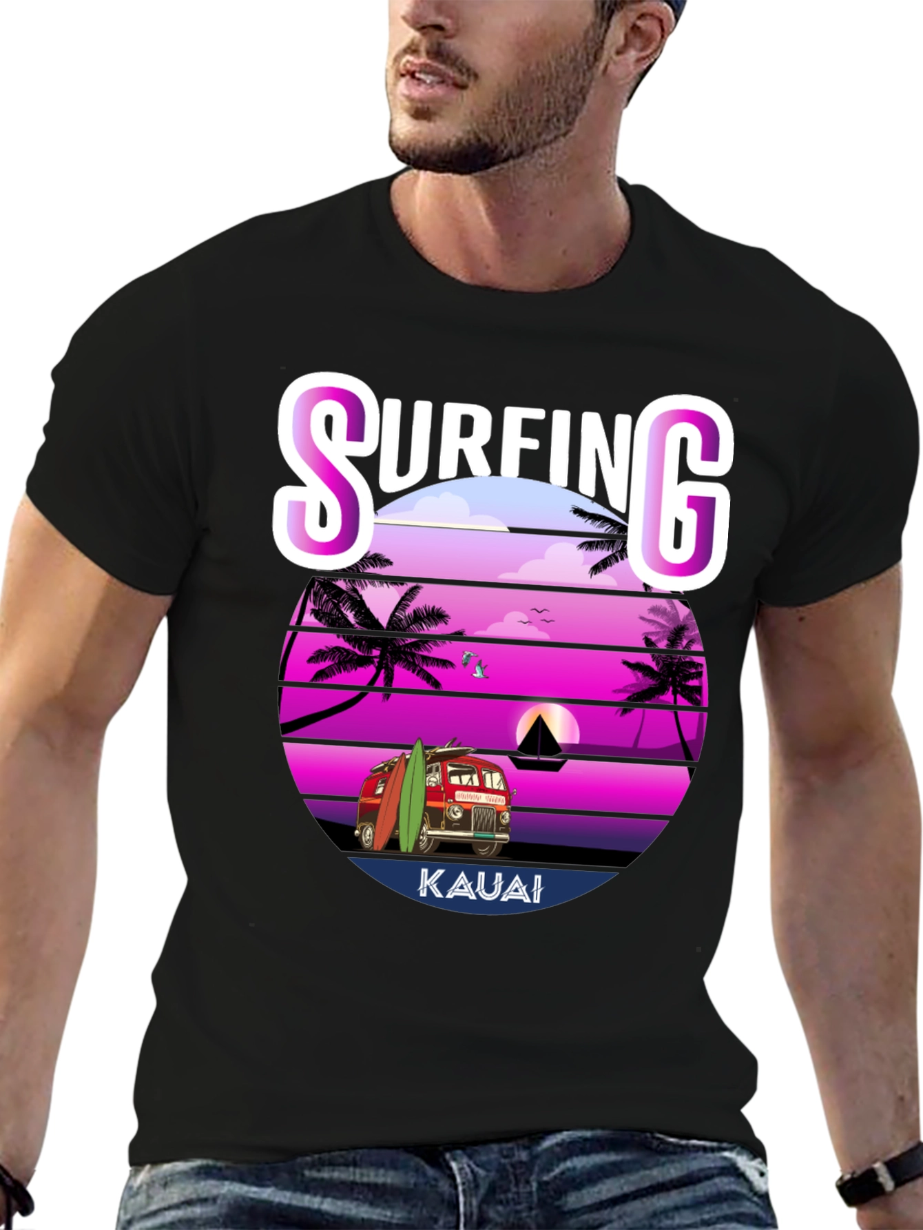 Surfing Kauai Graphic T-Shirt