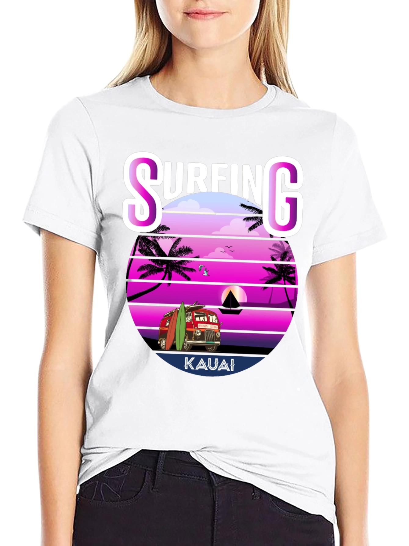 Surfing Kauai Graphic T-Shirt