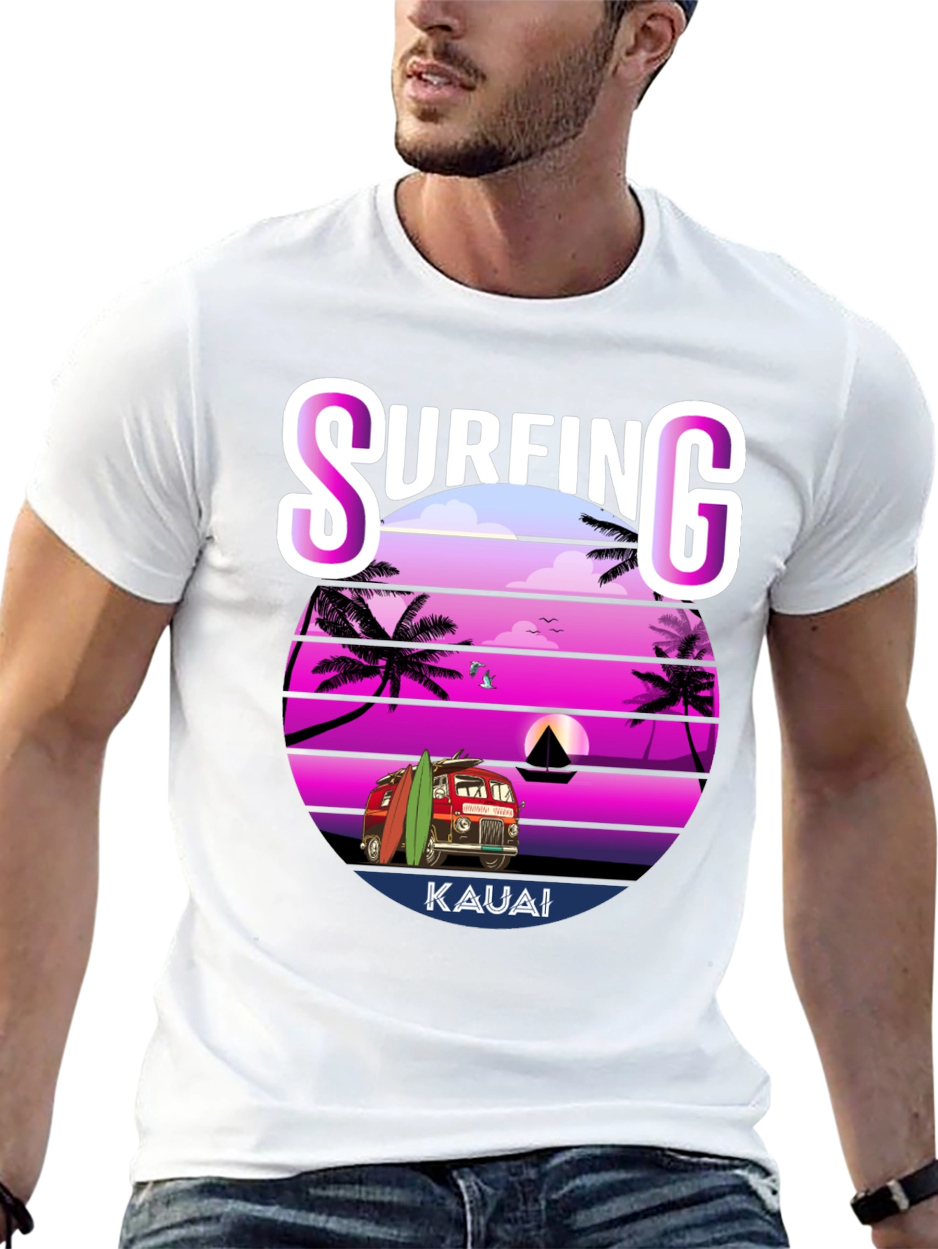 Surfing Kauai Graphic T-Shirt