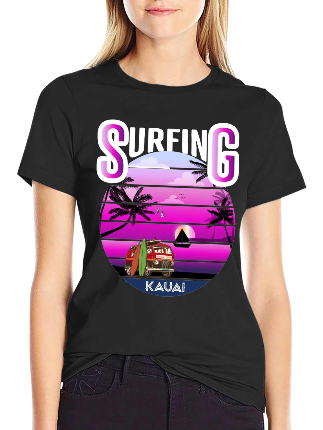 Surfing Kauai Graphic T-Shirt