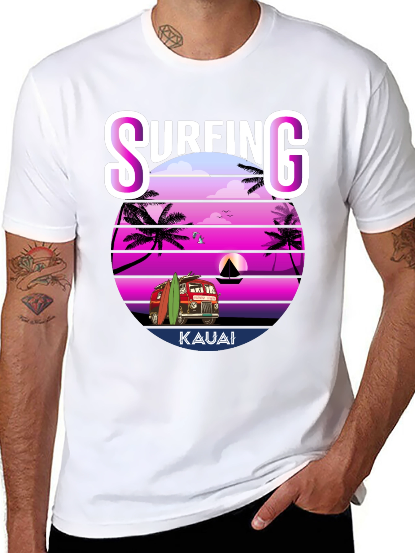 Surfing Kauai Graphic T-Shirt