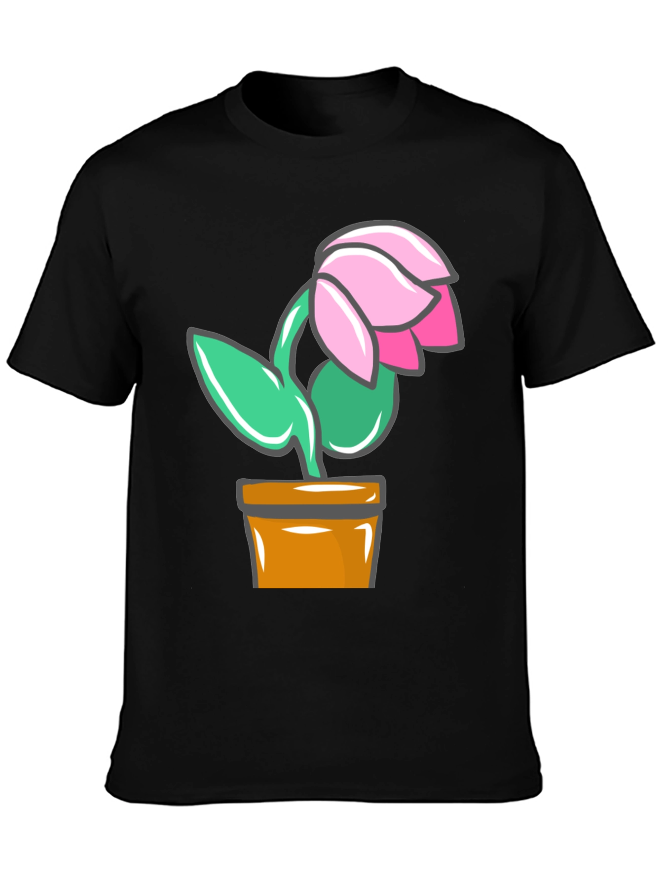 Cartoon Flower Graphic T-Shirt - Black