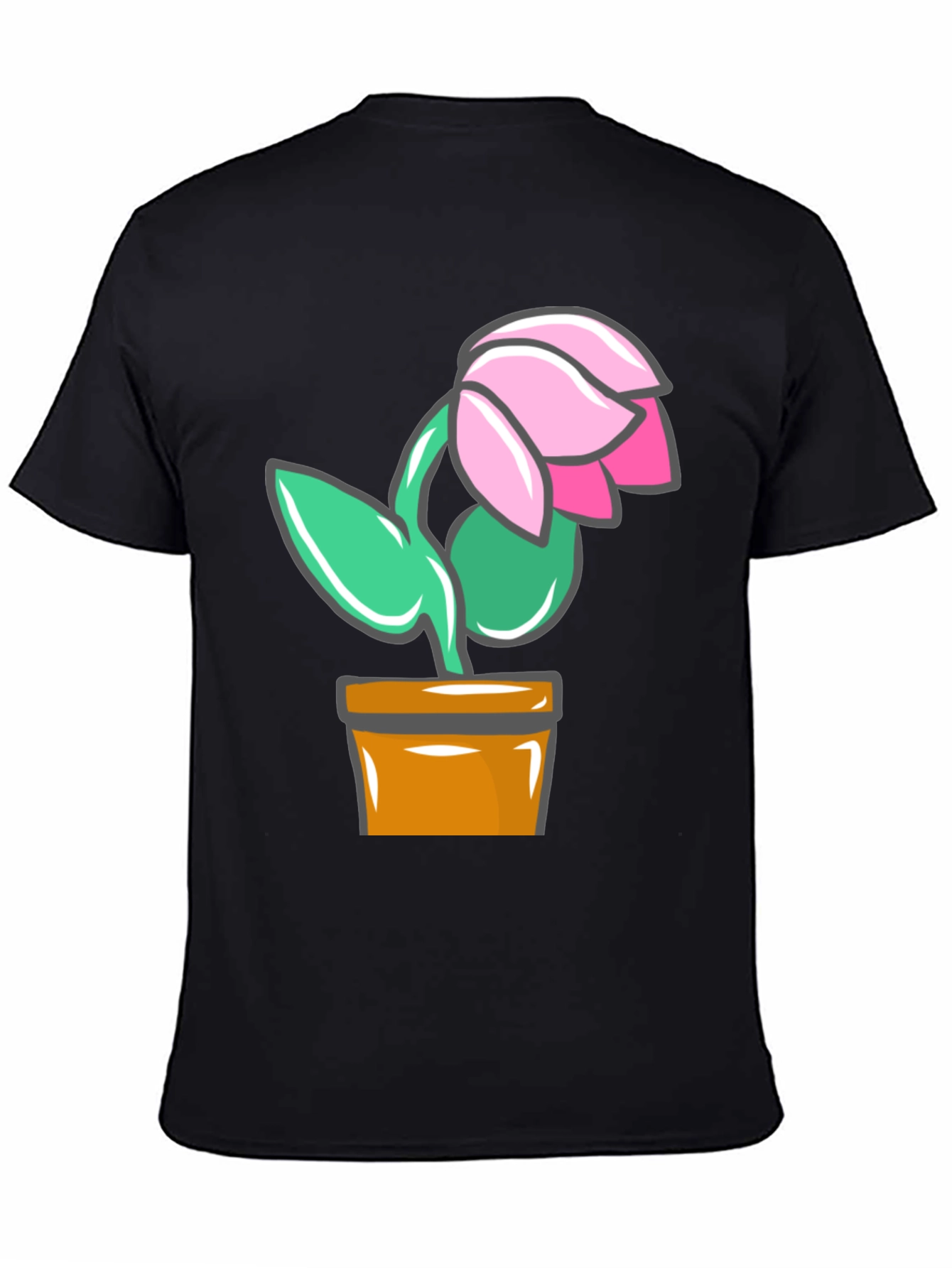 Cartoon Flower Graphic T-Shirt - Black