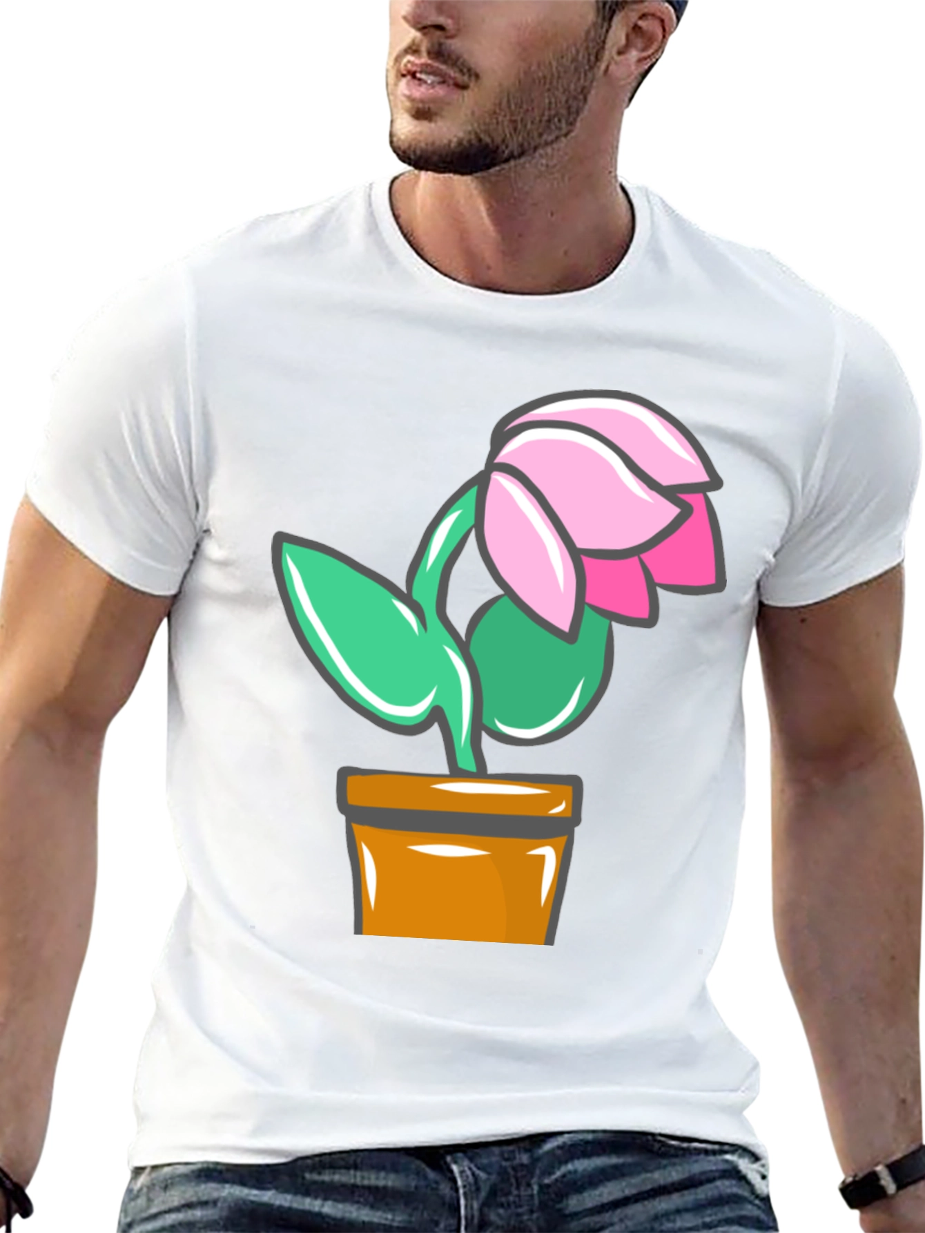 Cartoon Flower Graphic T-Shirt - Black