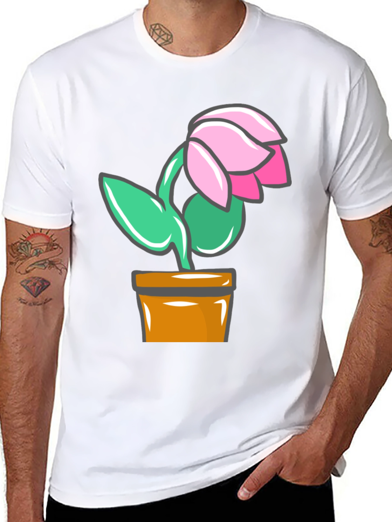 Cartoon Flower Graphic T-Shirt - Black