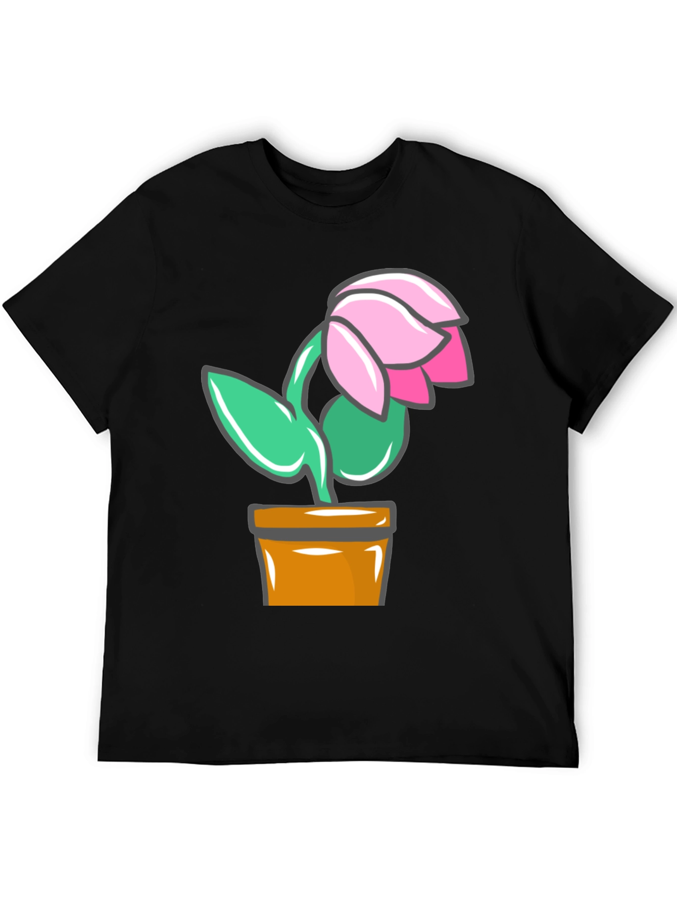 Cartoon Flower Graphic T-Shirt - Black