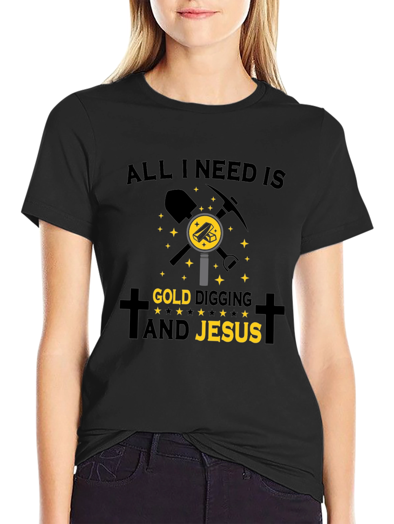 Gold Digging & Jesus T-Shirt - Black