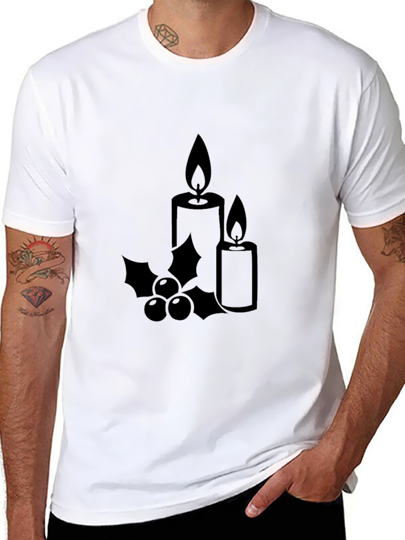 Festive Candle Graphic Tee - Holiday Spirit