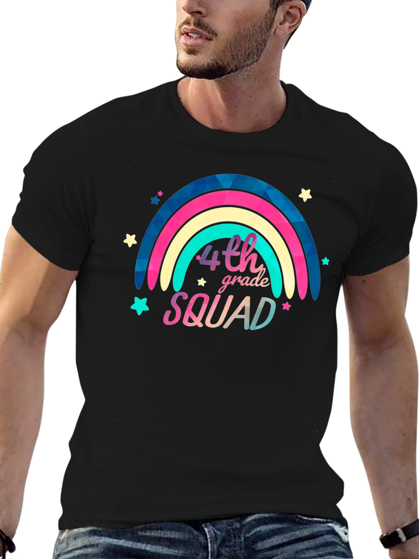 4th Grade Squad Rainbow Graphic Tee - Black