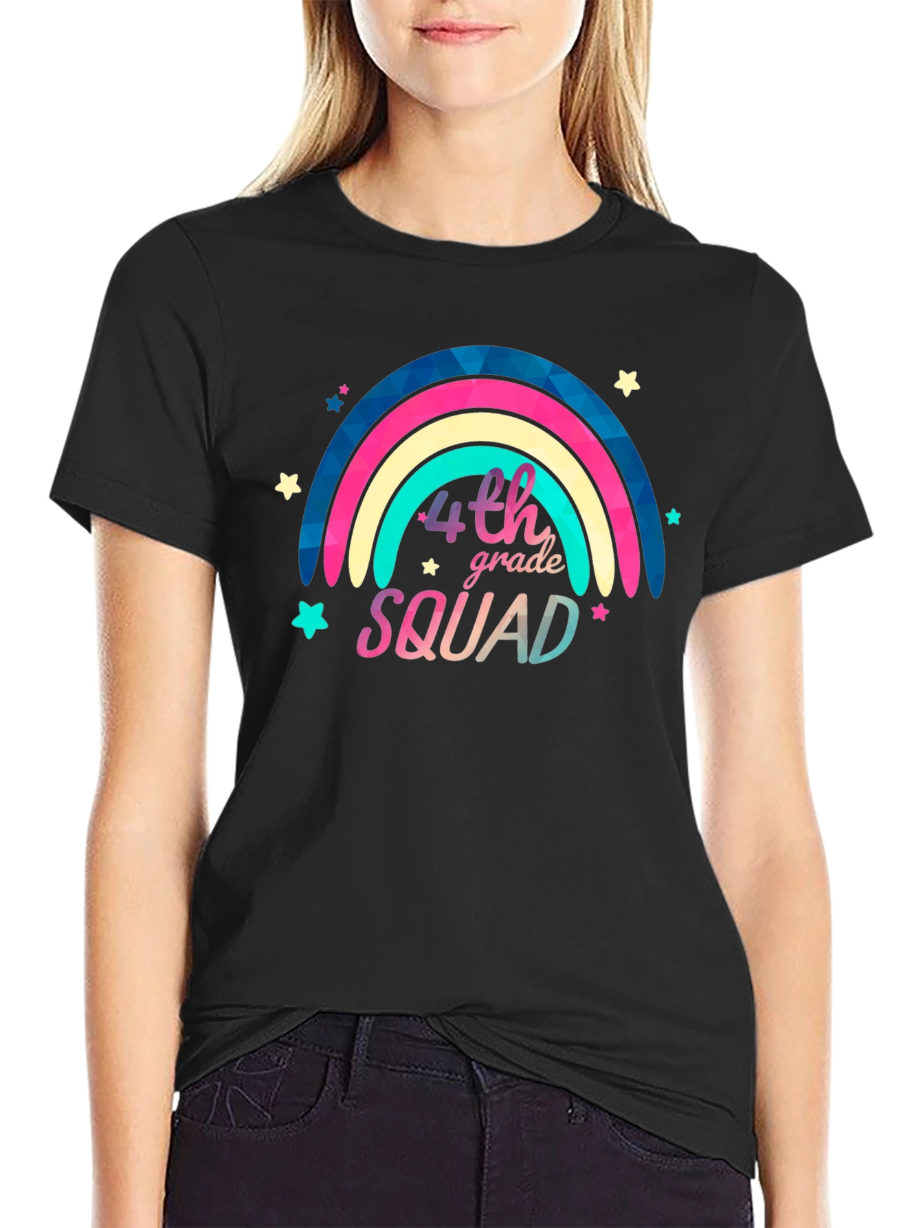 4th Grade Squad Rainbow Graphic Tee - Black