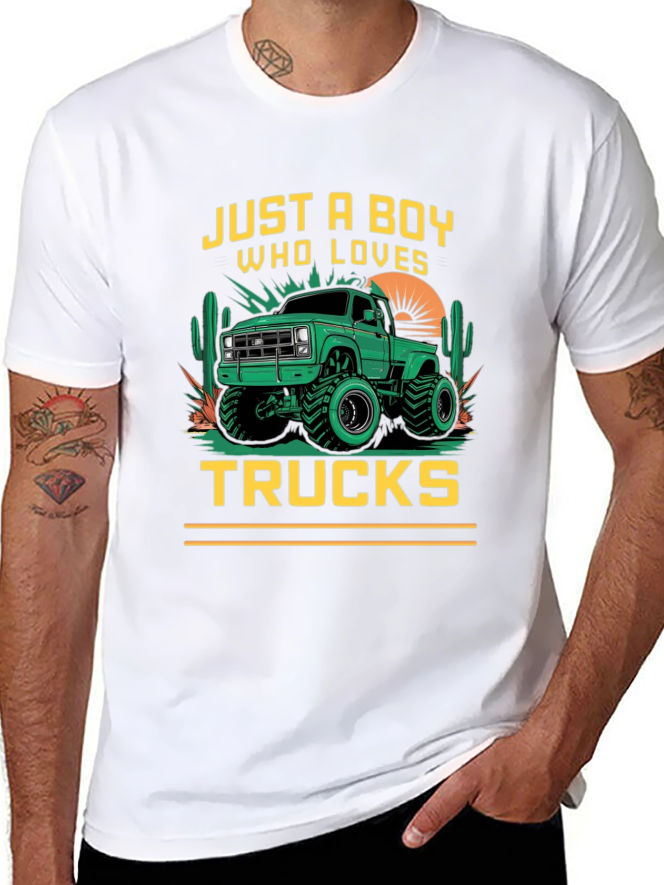 Boy Who Loves Trucks Black Graphic T-Shirt