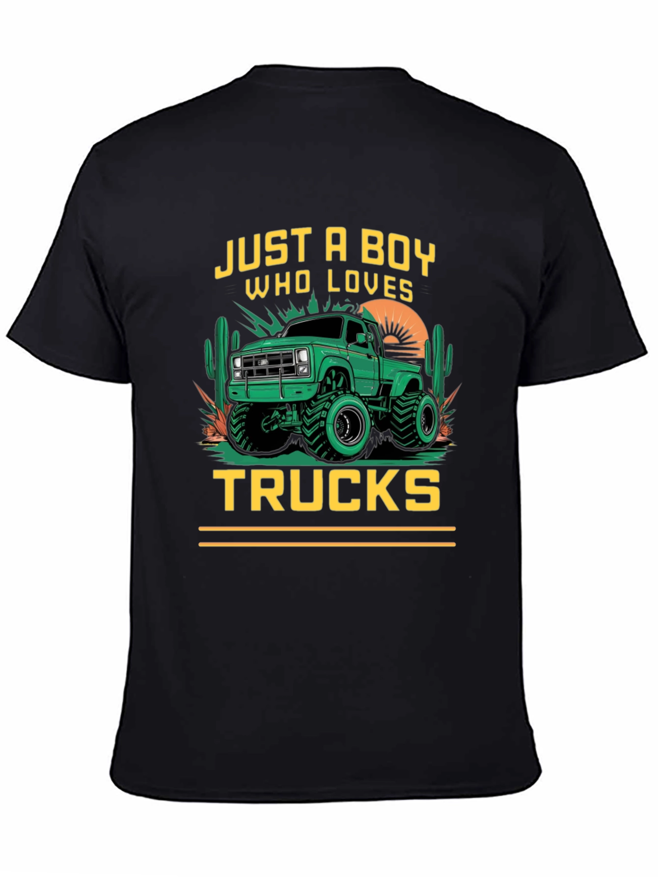 Boy Who Loves Trucks Black Graphic T-Shirt