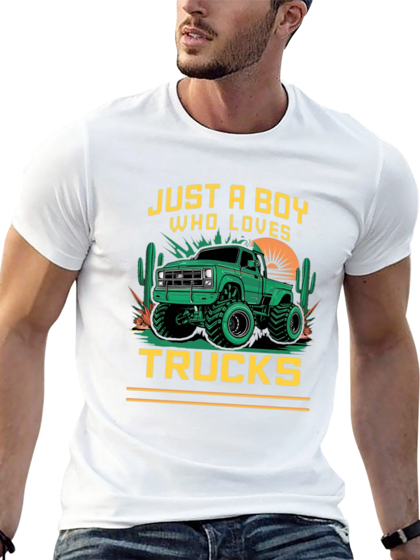 Boy Who Loves Trucks Black Graphic T-Shirt