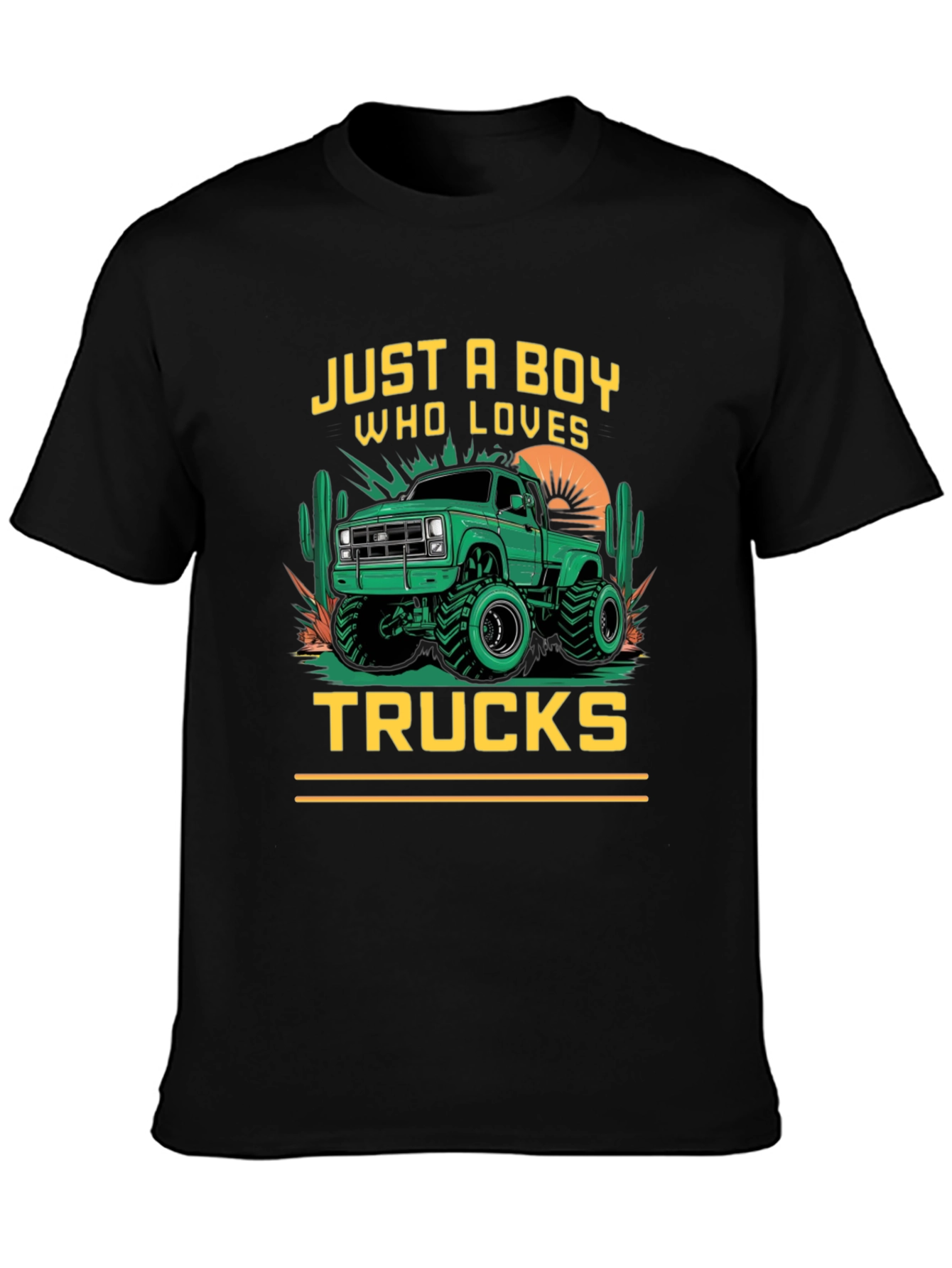 Boy Who Loves Trucks Black Graphic T-Shirt