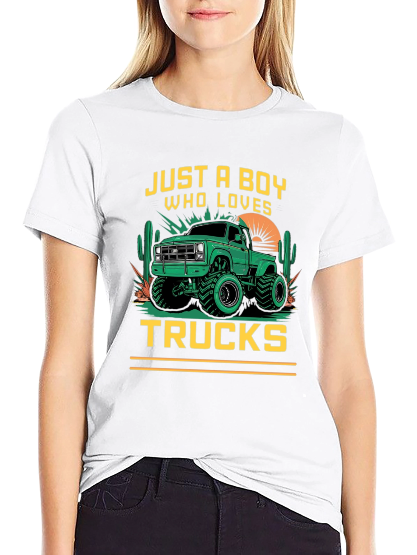 Boy Who Loves Trucks Black Graphic T-Shirt