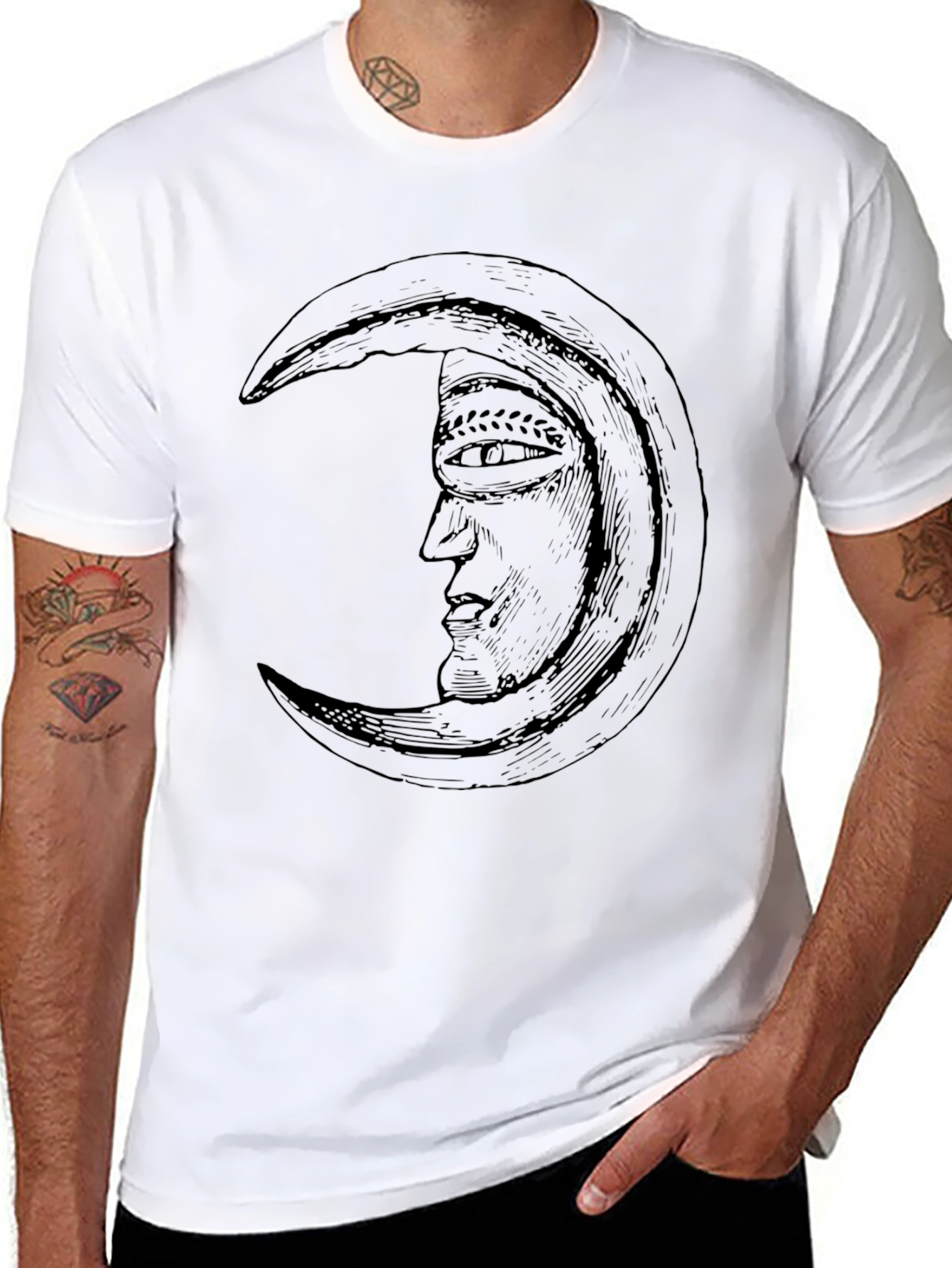 Crescent Moon Face Graphic Black T-Shirt