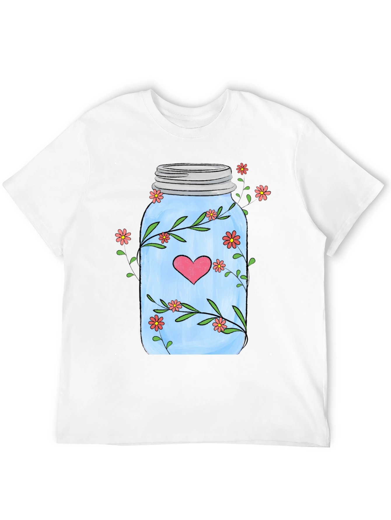 Floral Mason Jar Heart T-Shirt - Unique Design