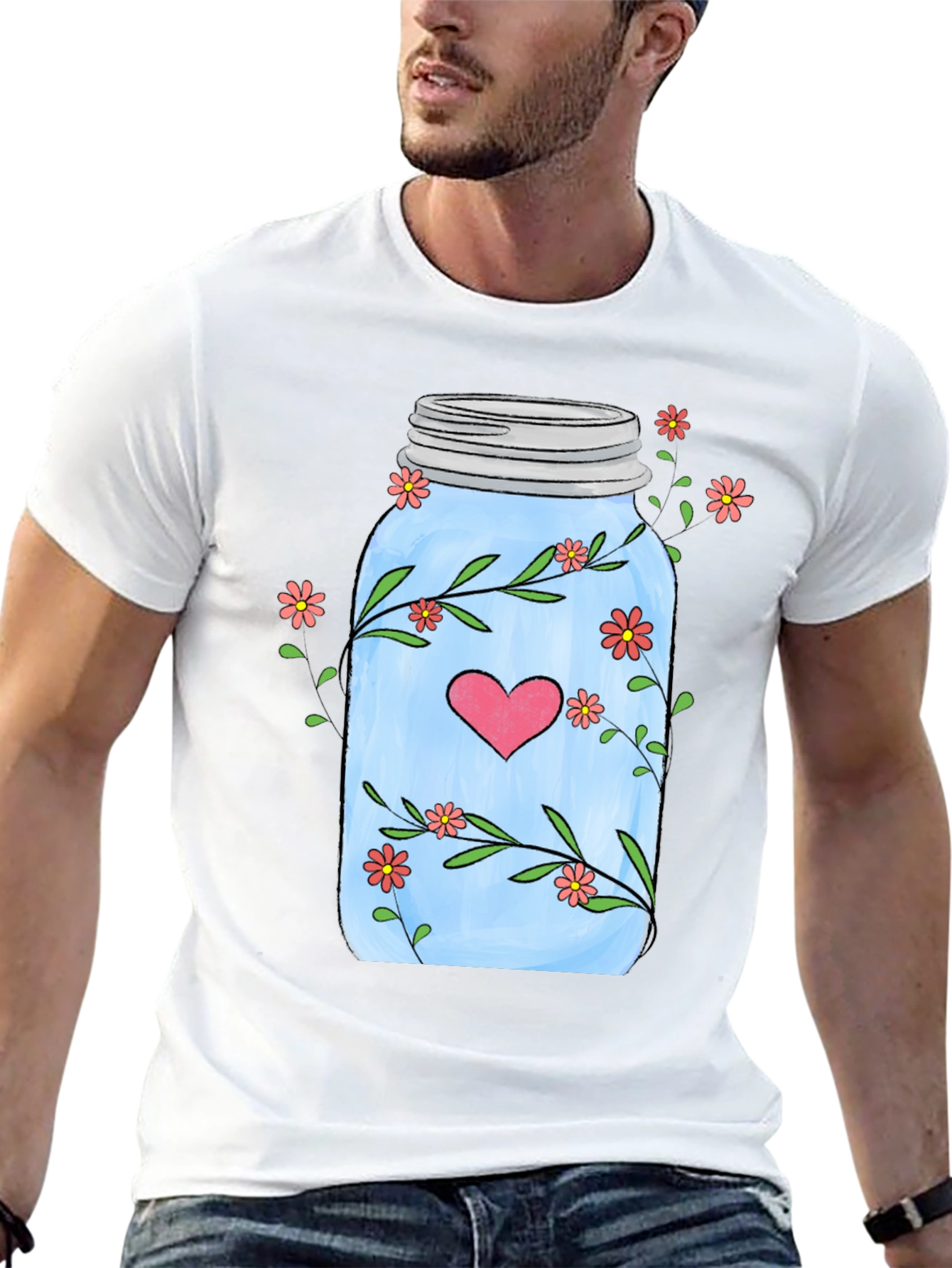 Floral Mason Jar Heart T-Shirt - Unique Design