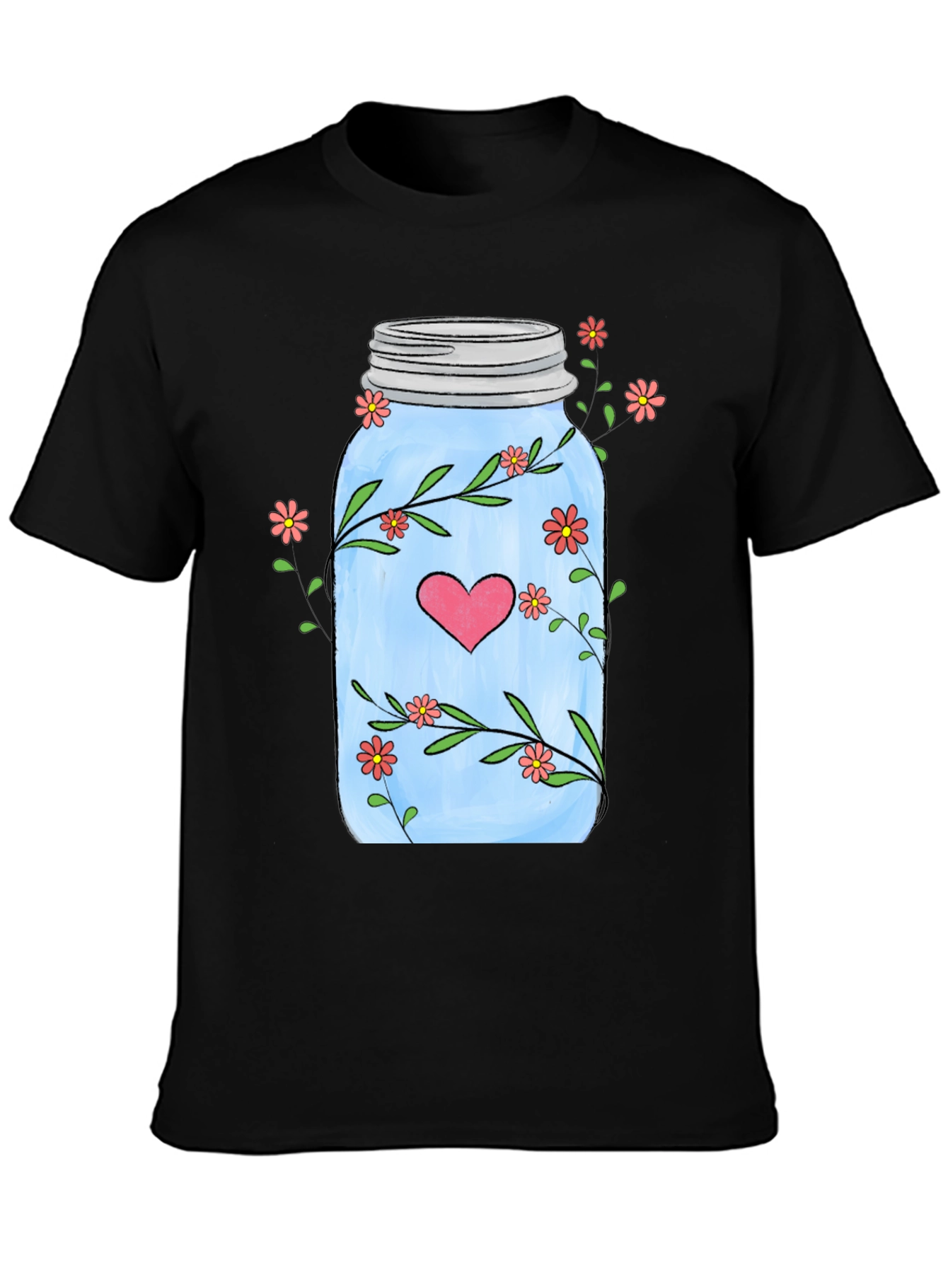 Floral Mason Jar Heart T-Shirt - Unique Design