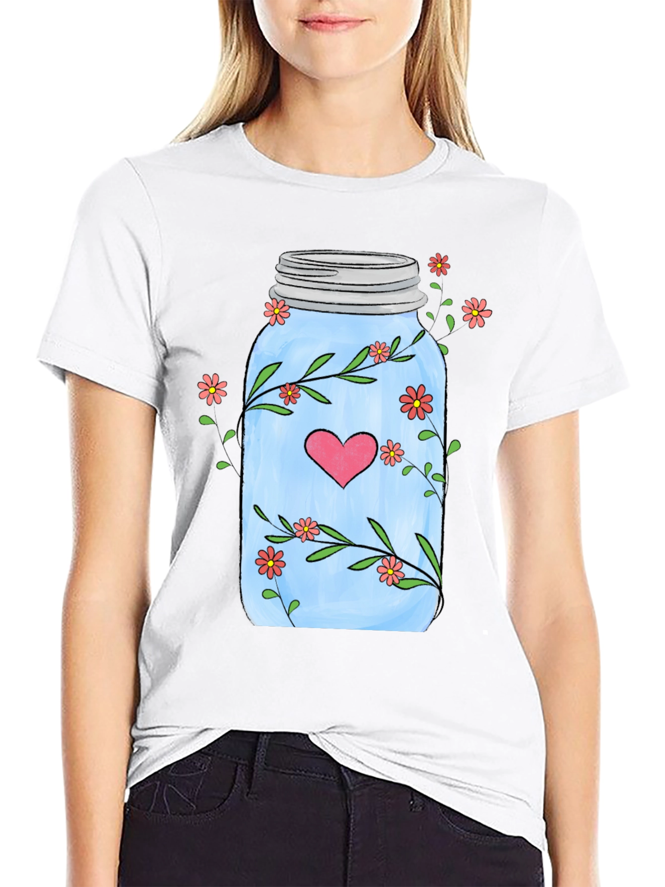 Floral Mason Jar Heart T-Shirt - Unique Design