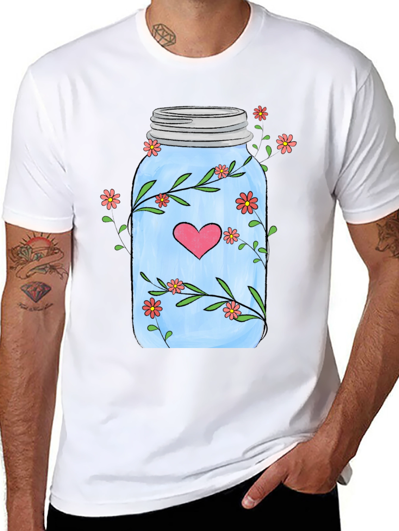 Floral Mason Jar Heart T-Shirt - Unique Design