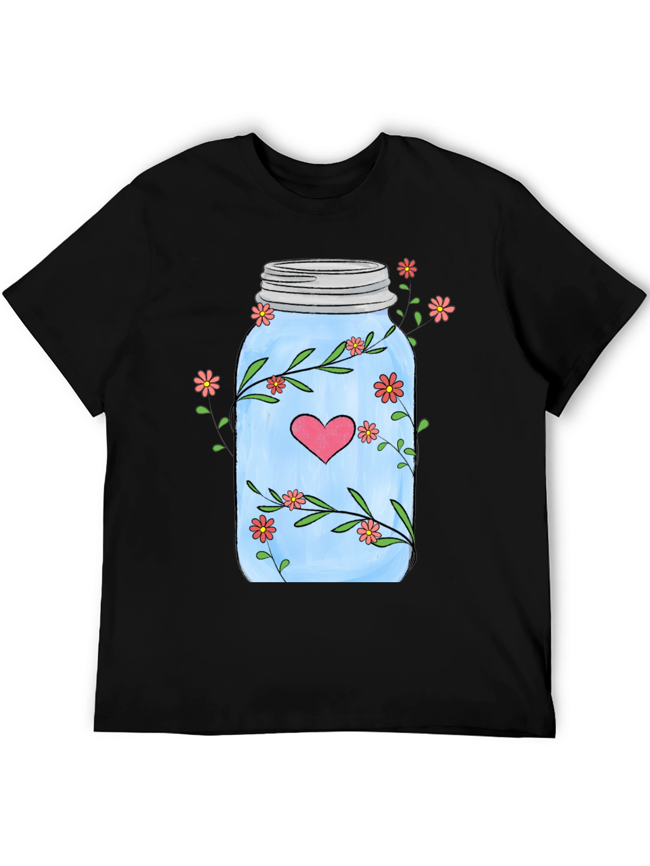 Floral Mason Jar Heart T-Shirt - Unique Design