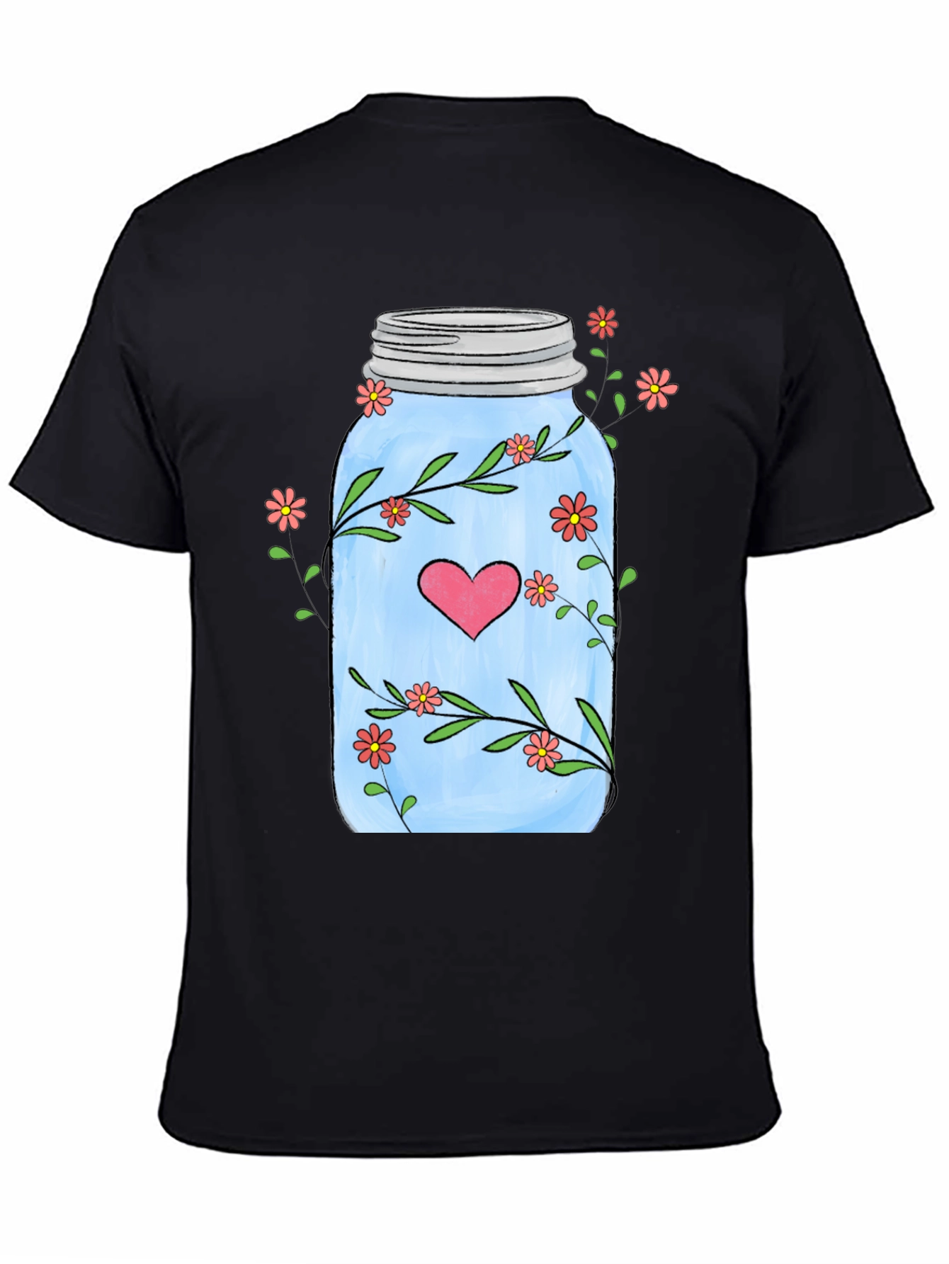 Floral Mason Jar Heart T-Shirt - Unique Design