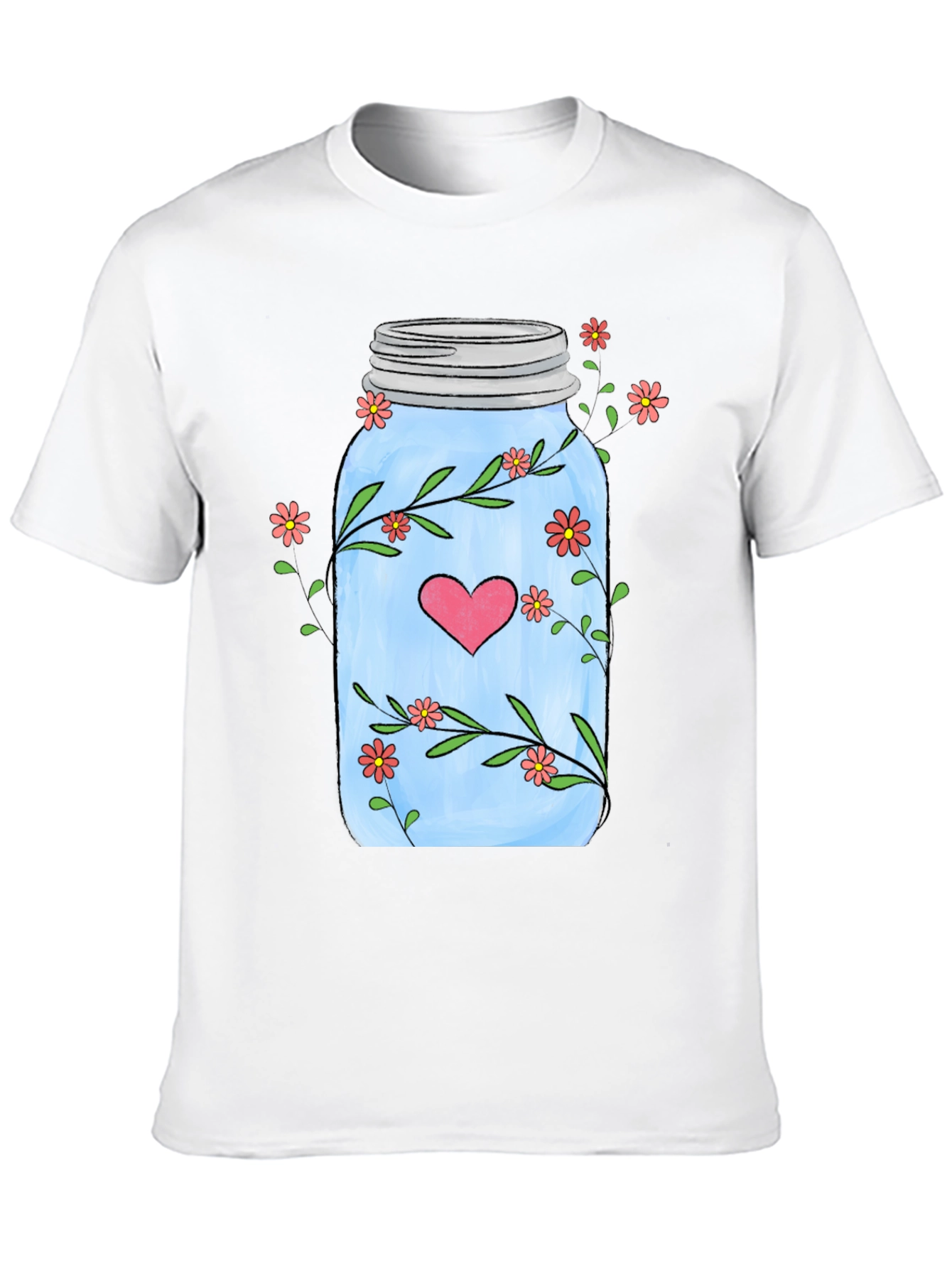 Floral Mason Jar Heart T-Shirt - Unique Design