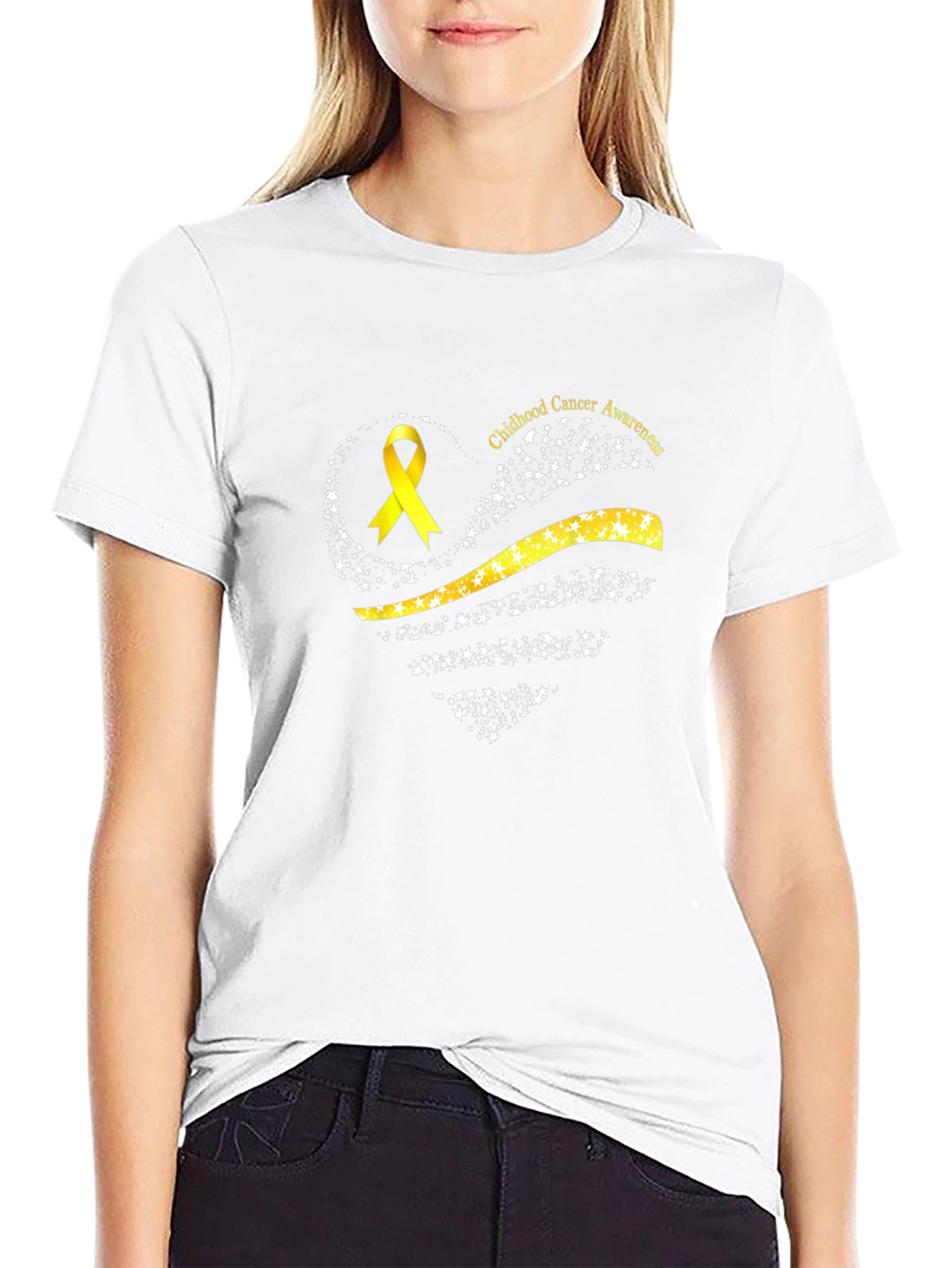 Childhood Cancer Awareness T-Shirt - Gold Ribbon Heart