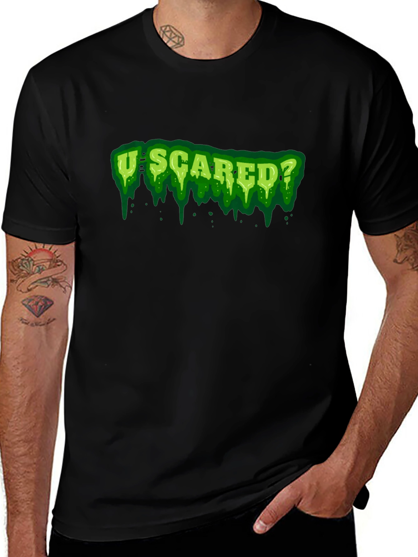 U Scared? Graphic Print Black T-Shirt