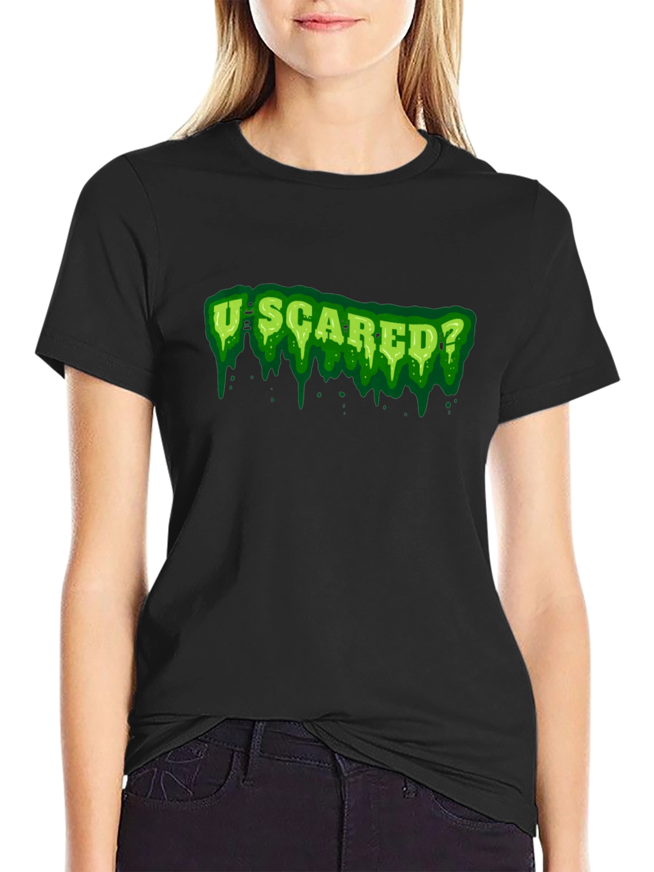 U Scared? Graphic Print Black T-Shirt