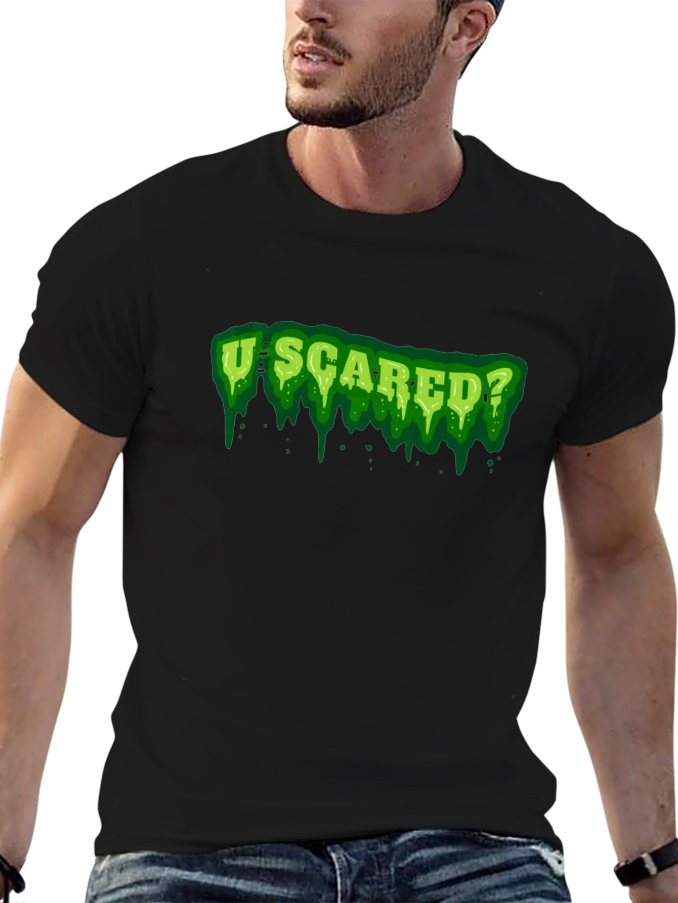 U Scared? Graphic Print Black T-Shirt