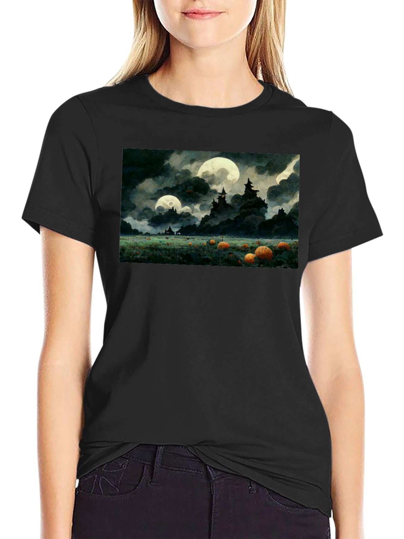 Spooky Pumpkin Patch Moonlit T-Shirt