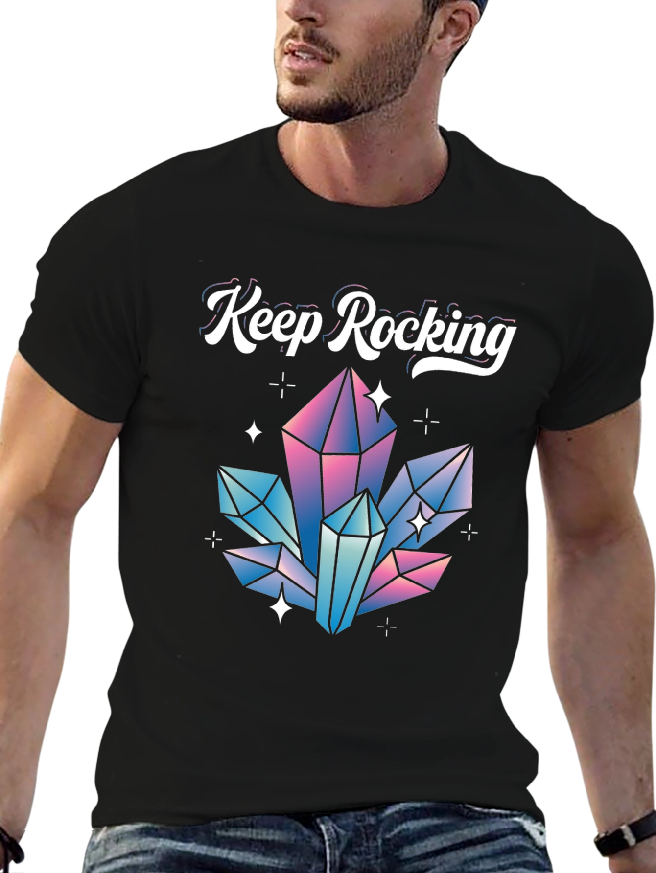 Keep Rocking Crystal Graphic Tee - Black