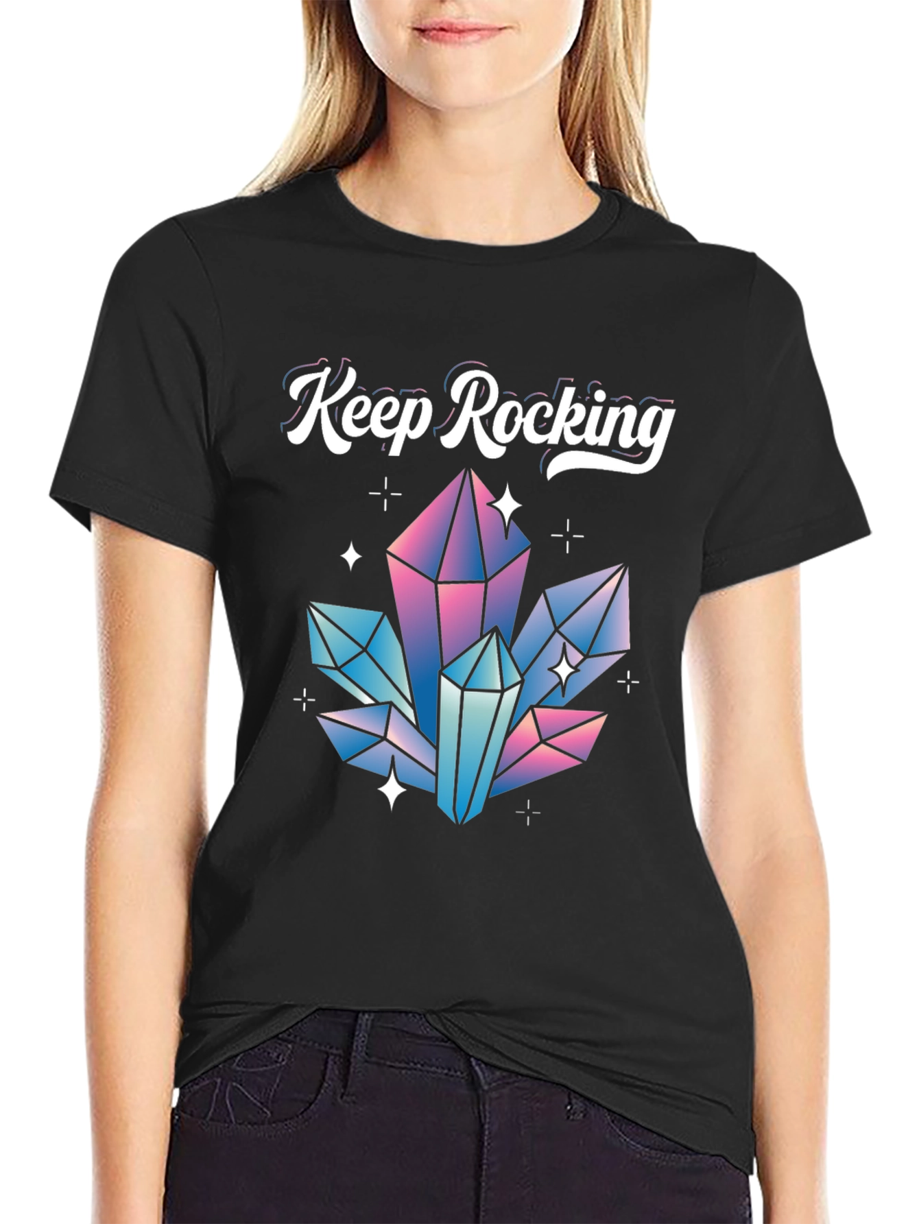 Keep Rocking Crystal Graphic Tee - Black