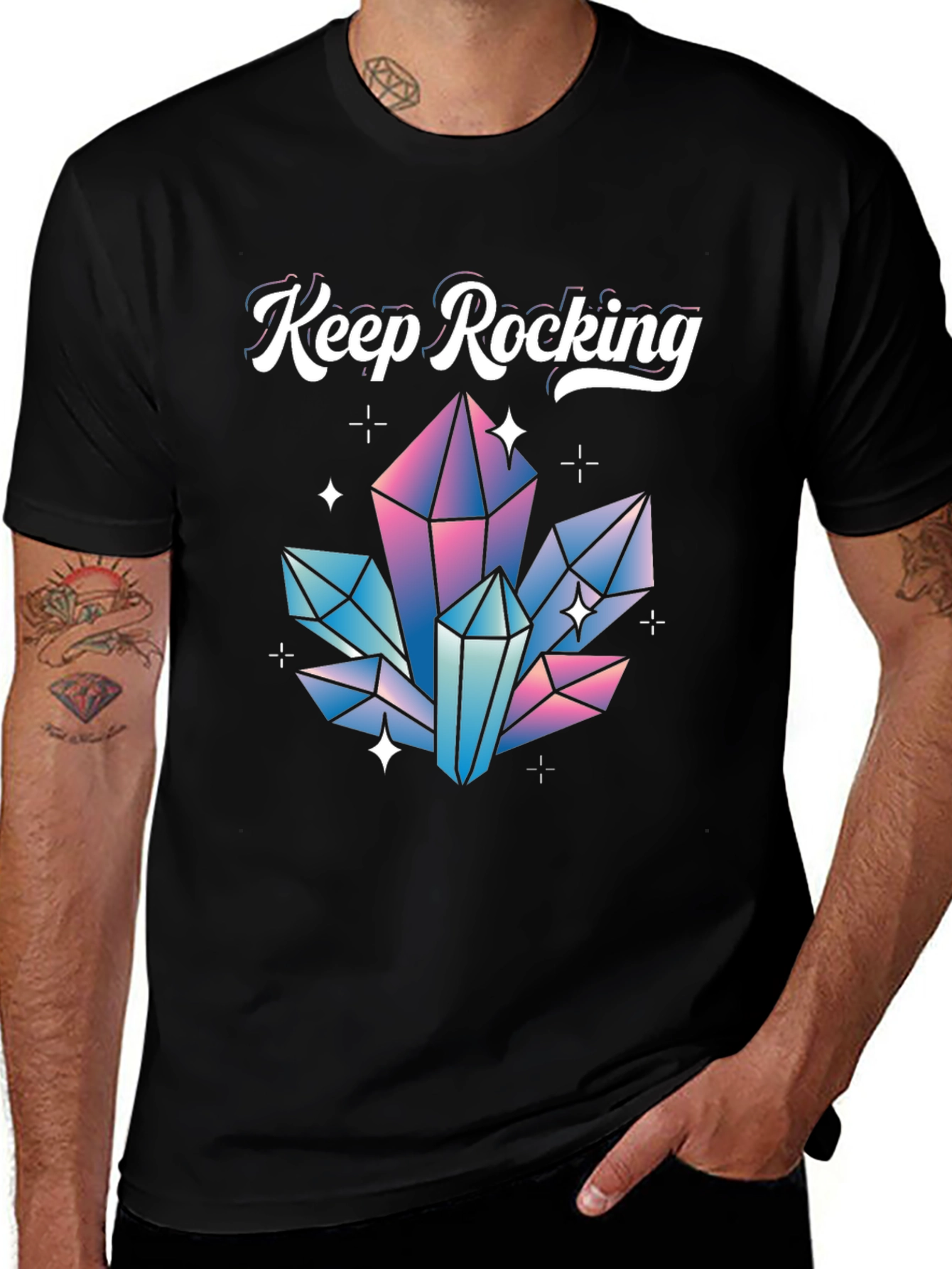 Keep Rocking Crystal Graphic Tee - Black