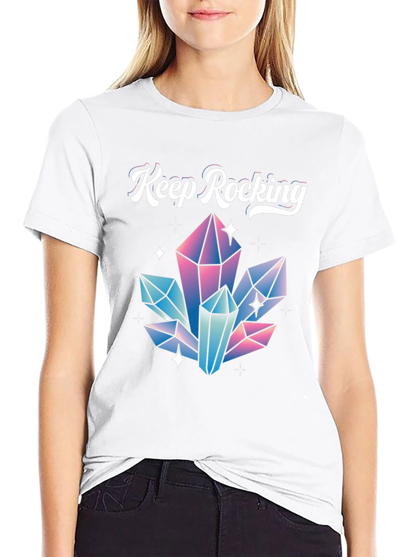 Keep Rocking Crystal Graphic Tee - Black
