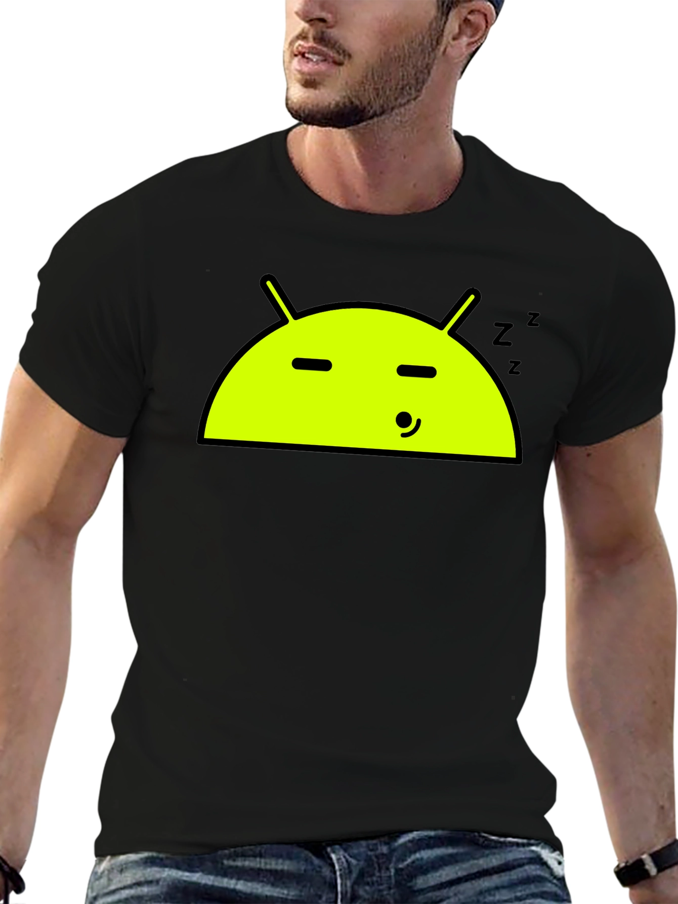 Android Sleeping T-Shirt - Black Cotton Tee