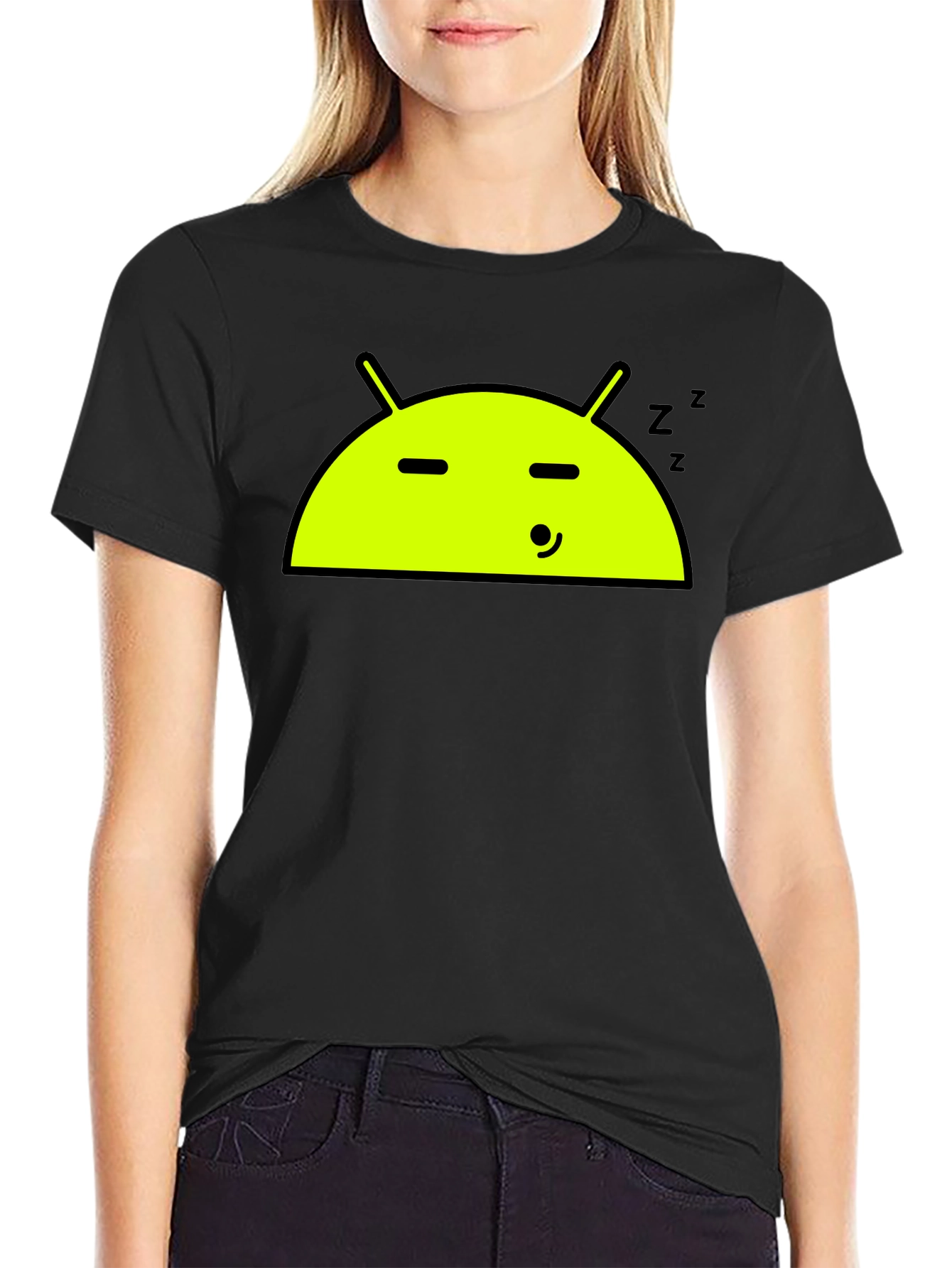Android Sleeping T-Shirt - Black Cotton Tee