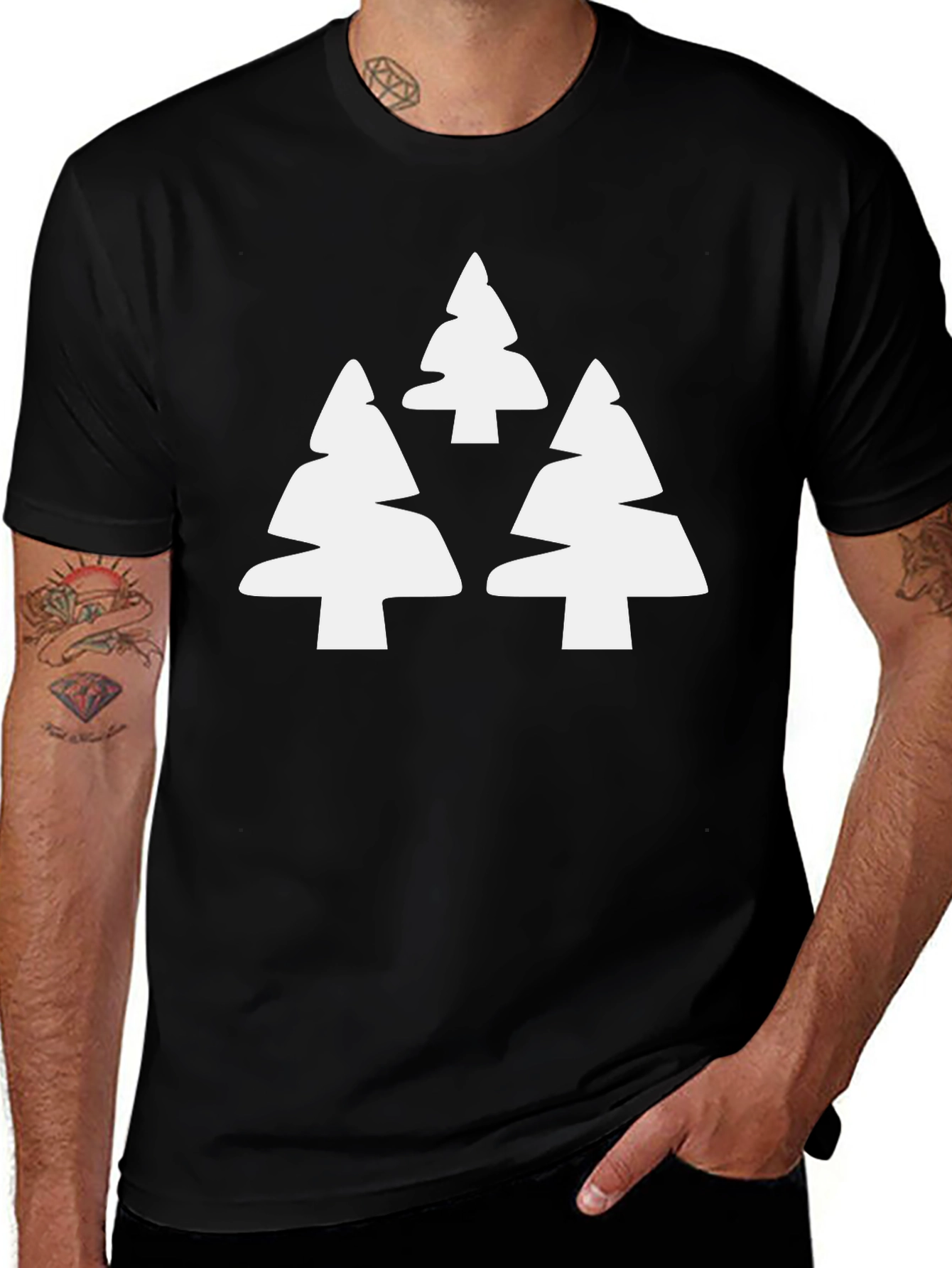 Modern Tree Graphic Tee - Black Casual T-Shirt