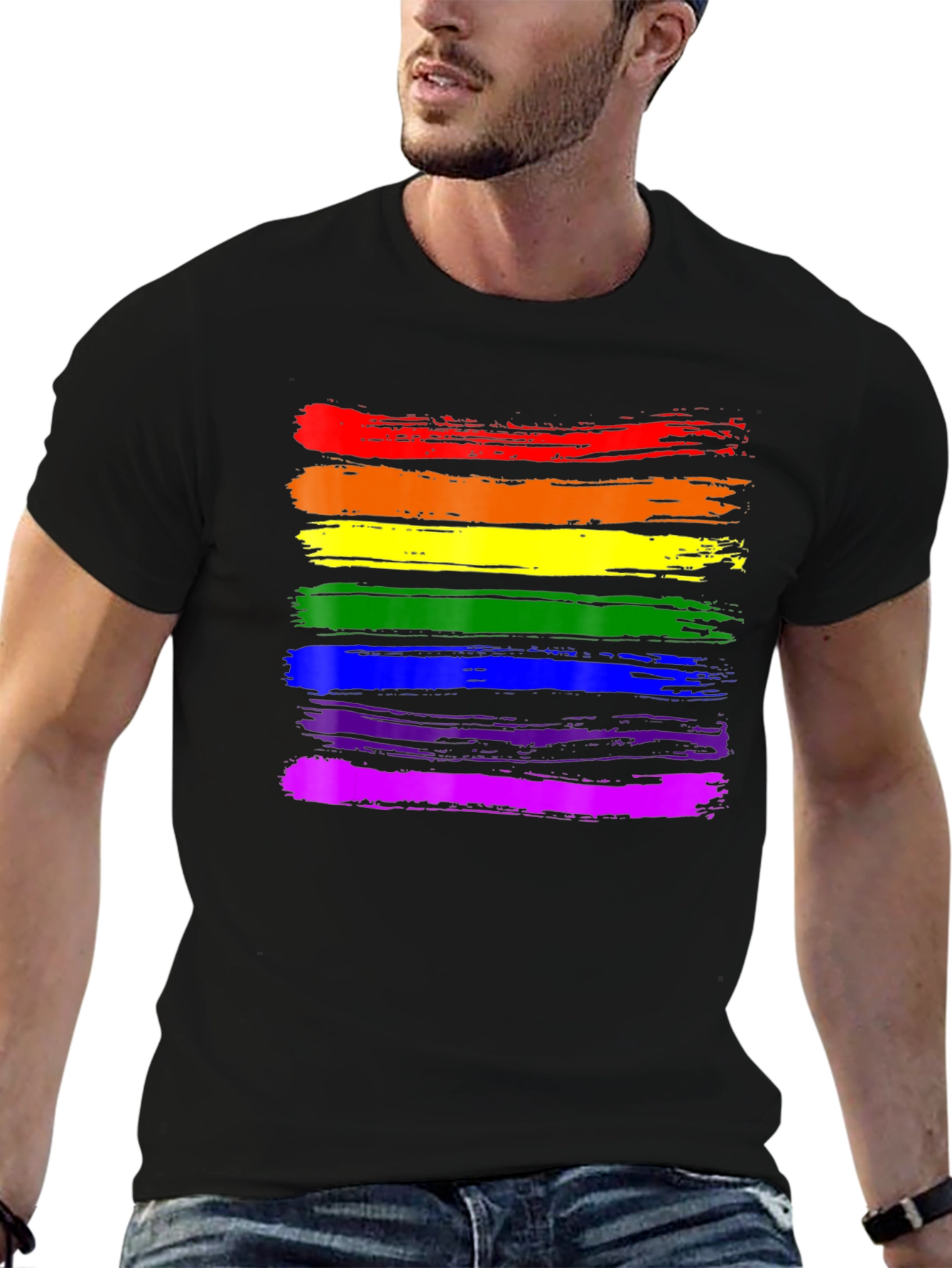 Pride Rainbow Stripe Black T-Shirt