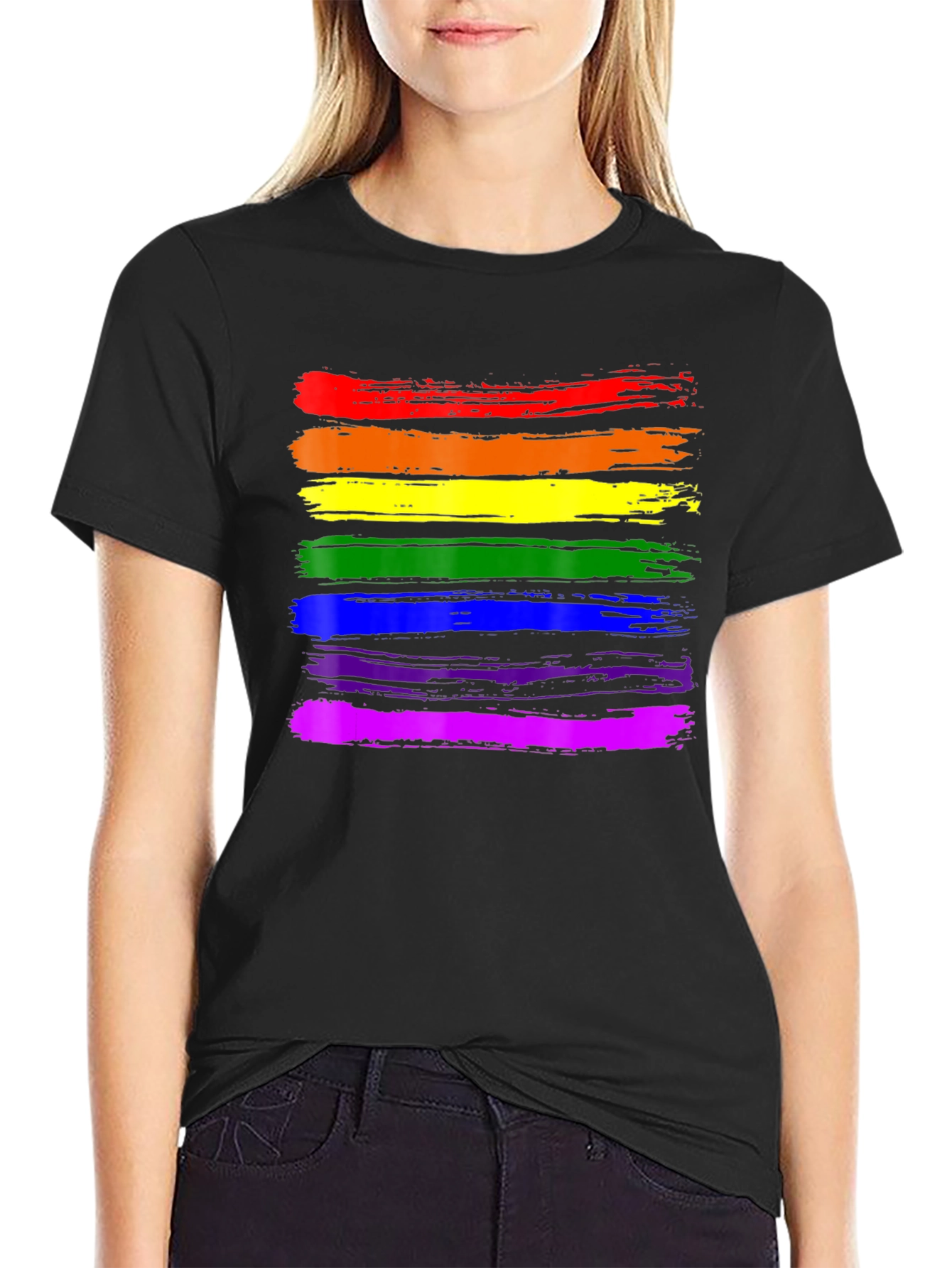 Pride Rainbow Stripe Black T-Shirt